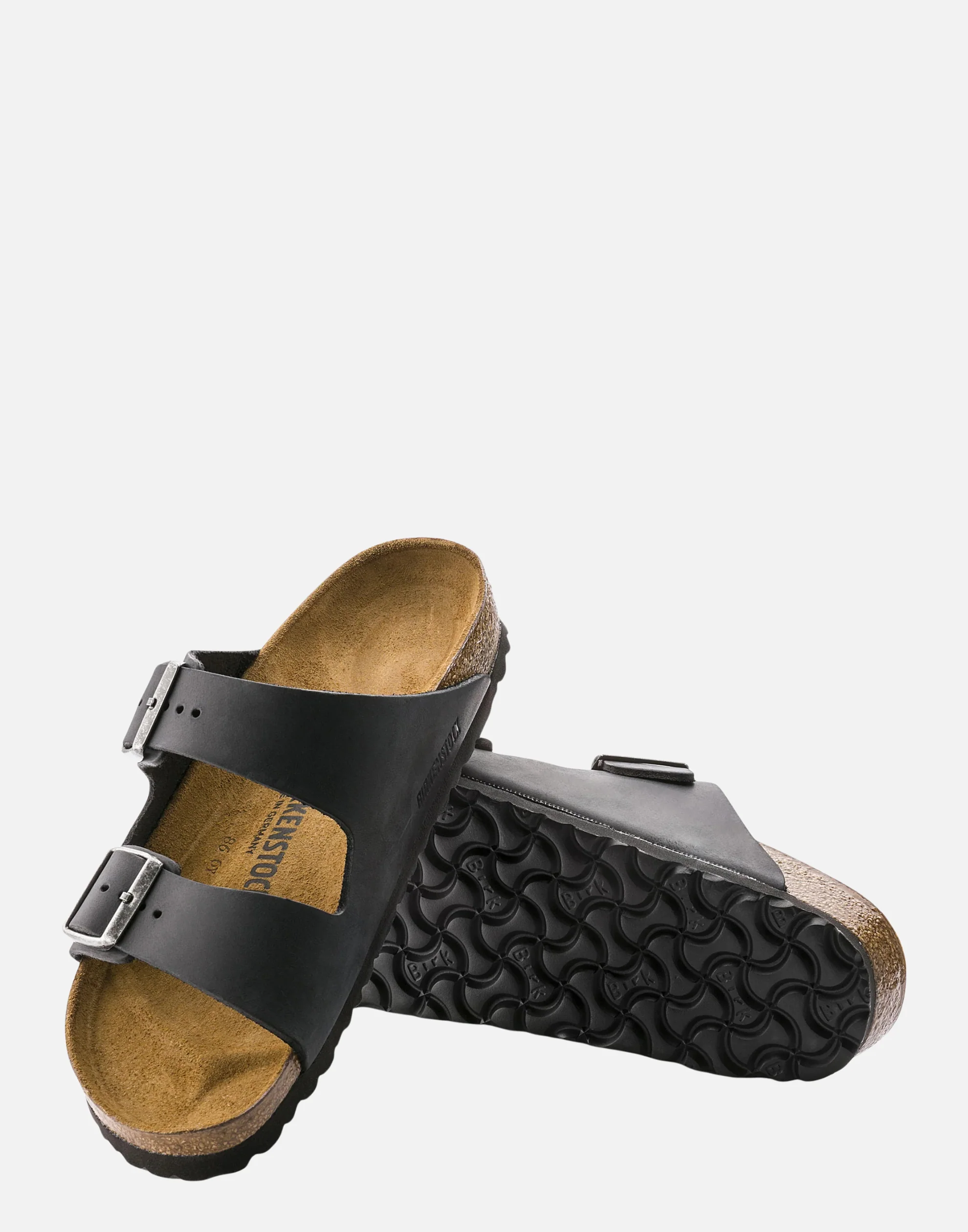 Regular Black Oiled Leather Arizona Sandals - Image 6