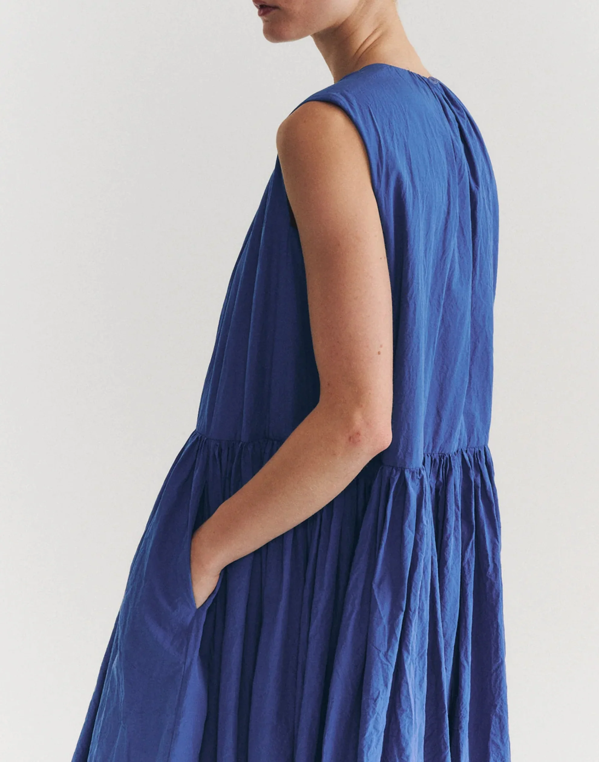 Mid Blue Cotton Pomme Ruche Dress - Image 5