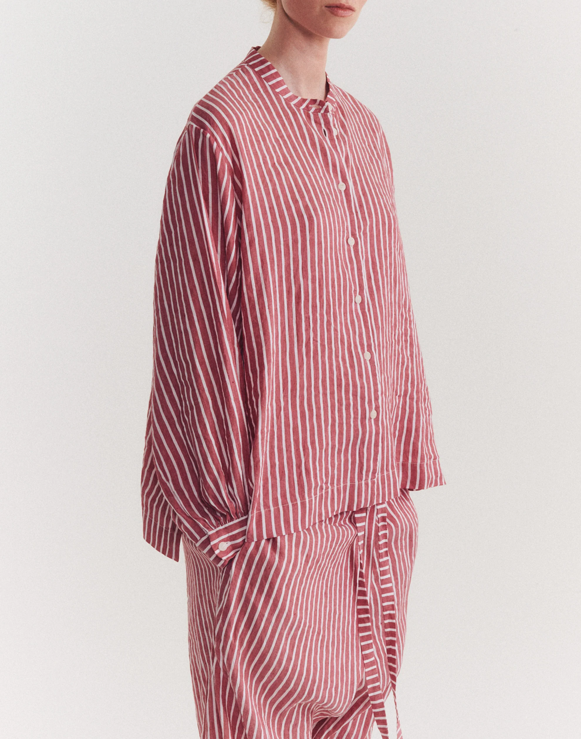Striped Linen Blend Biggy Grandad Shirt - Image 3