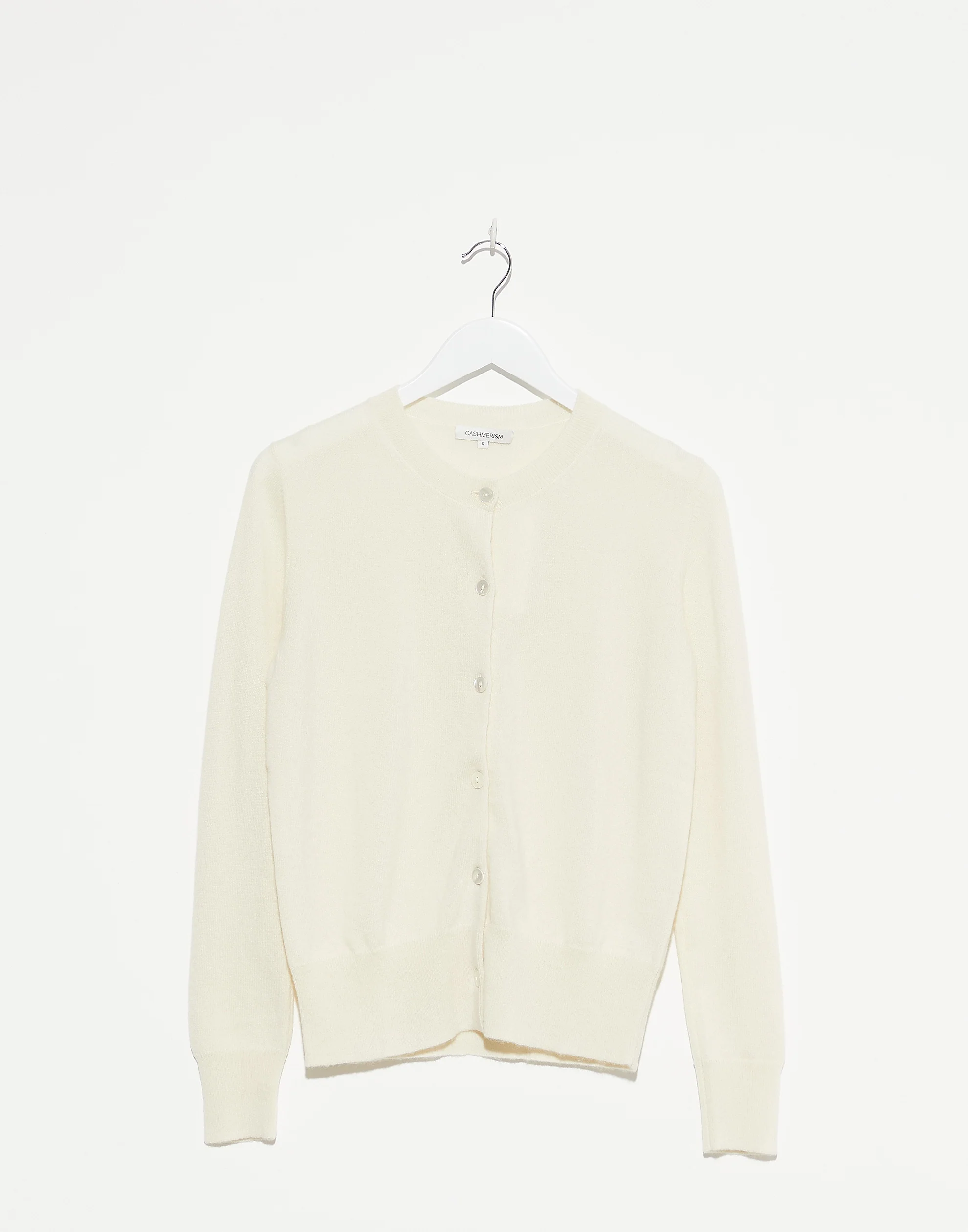 Cream Raw Cashmere Crew Neck Cardigan