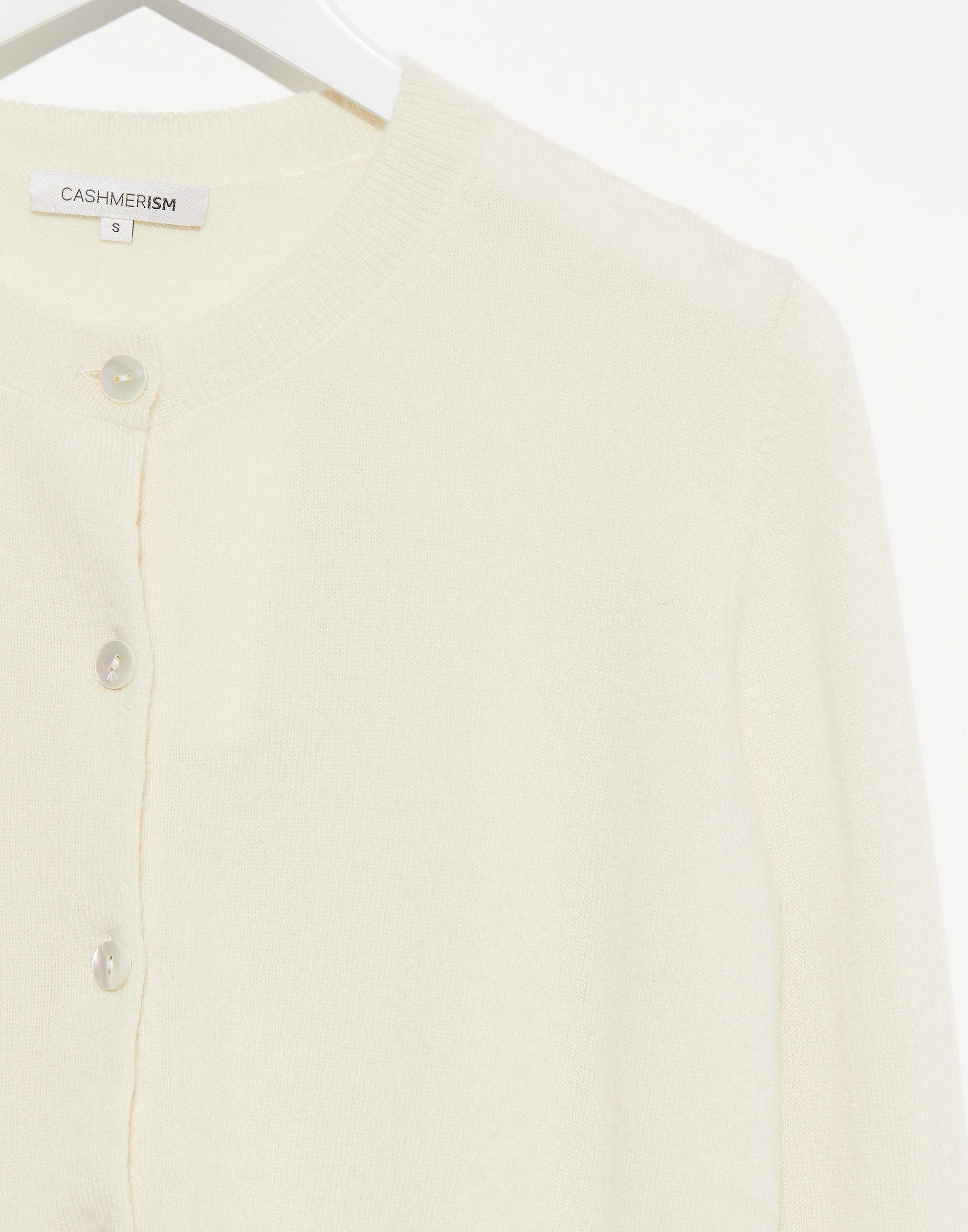 Cream Raw Cashmere Crew Neck Cardigan - Image 2