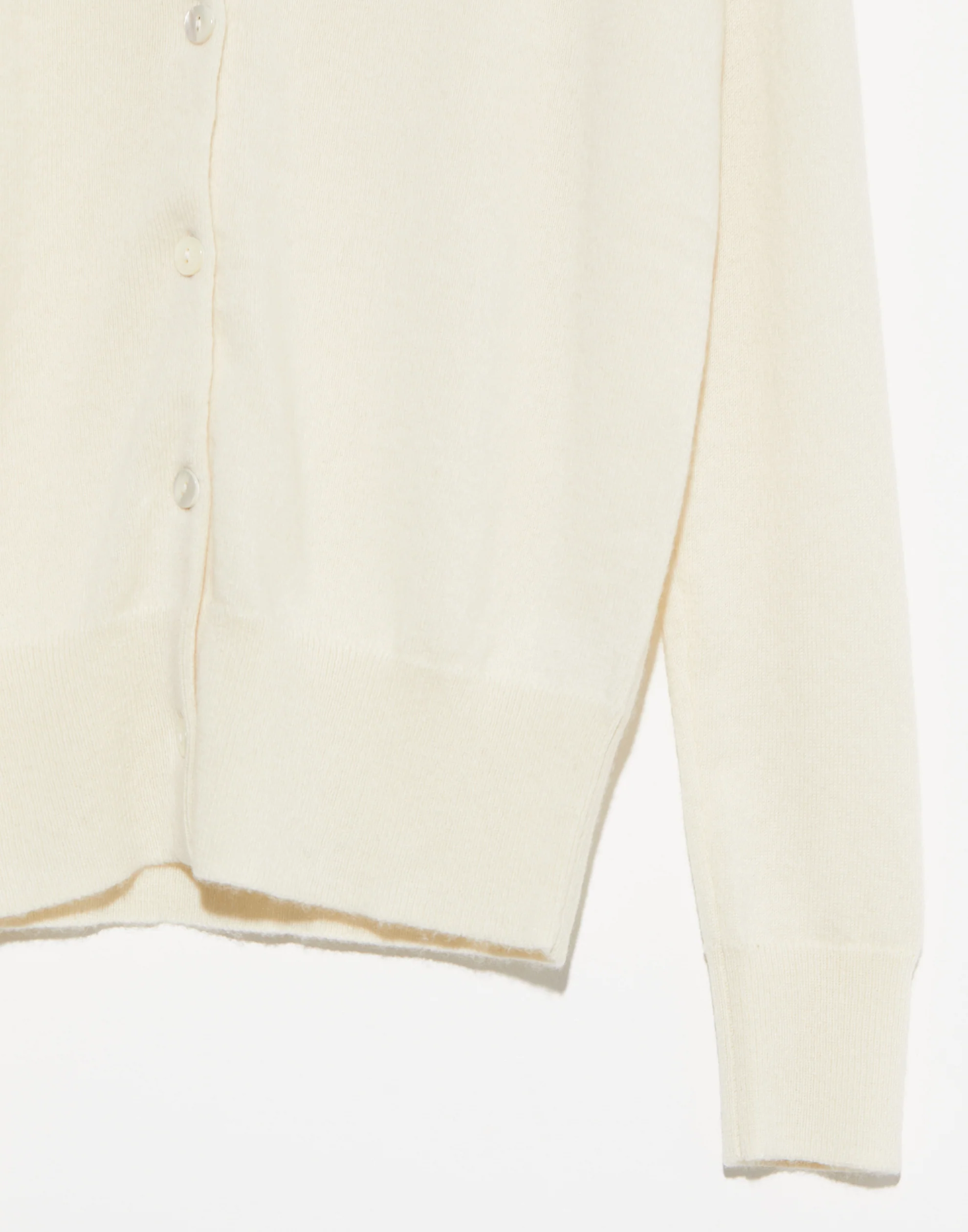 Cream Raw Cashmere Crew Neck Cardigan - Image 3