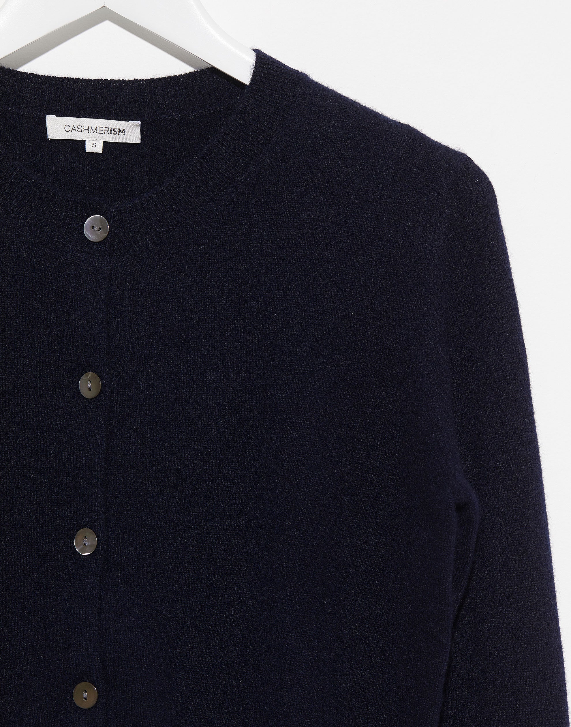 Navy Cashmere Crew Neck Cardigan - Image 2