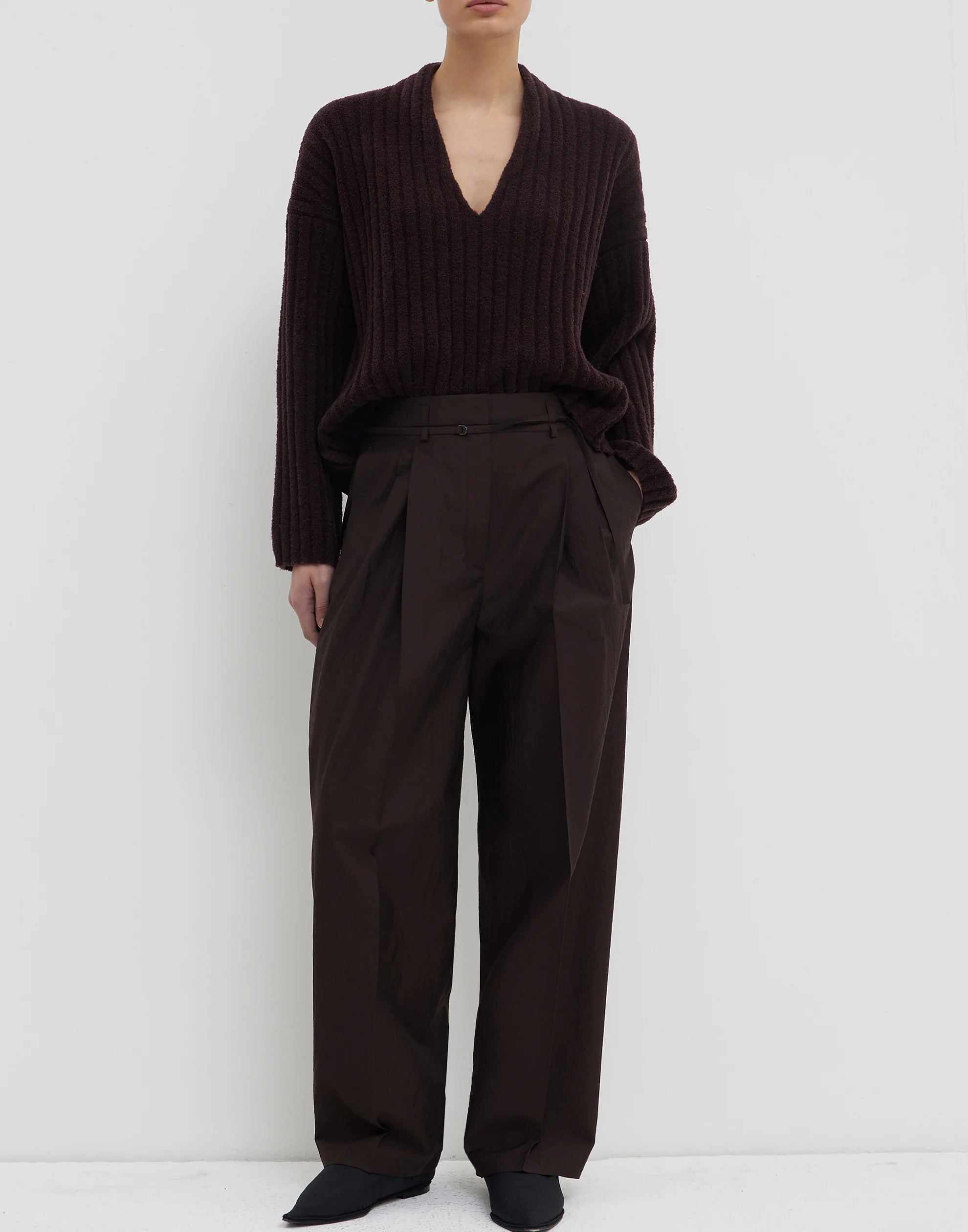 Cherry Wood Wool Blend Pina Pleated Trousers - Image 2