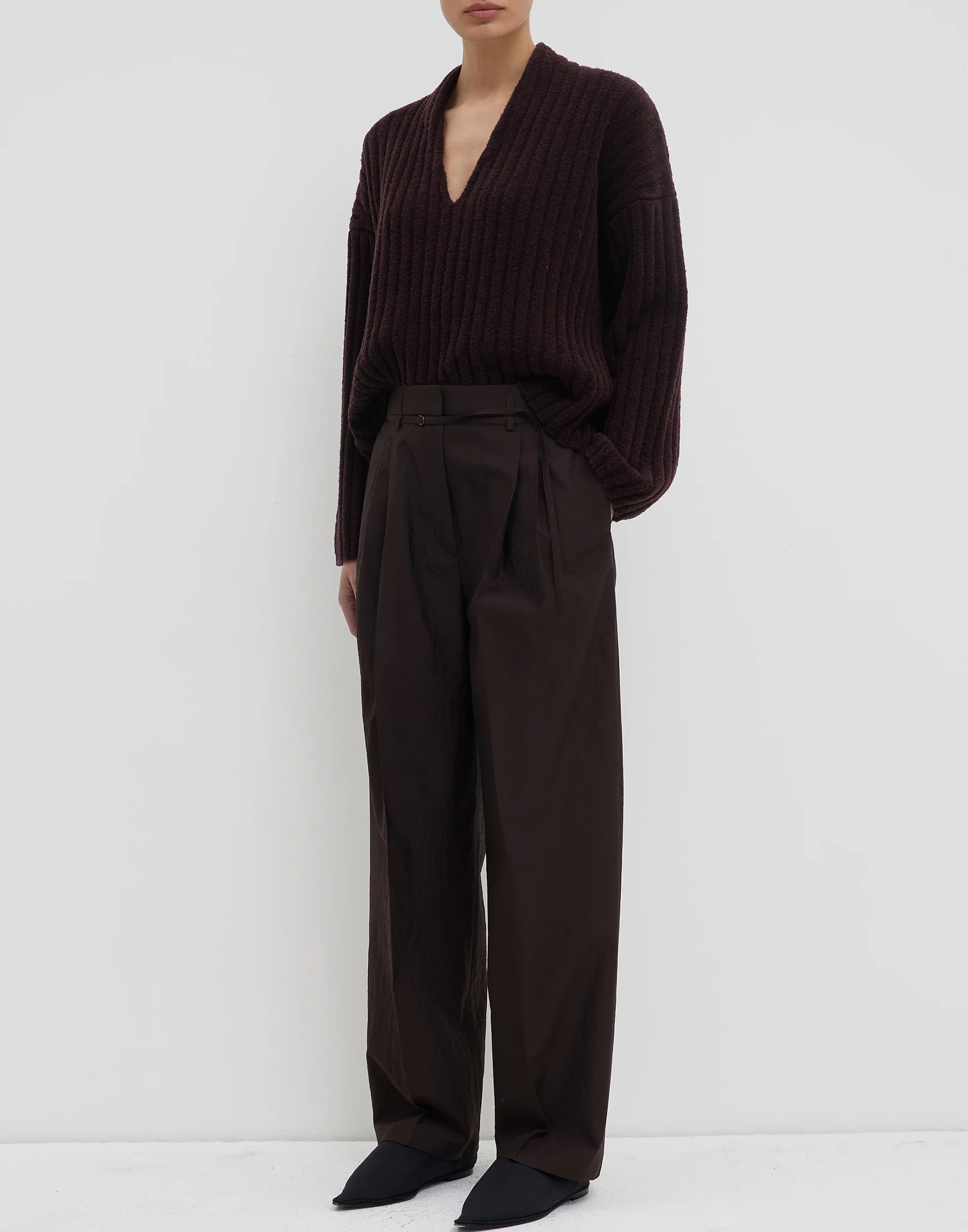 Cherry Wood Wool Blend Pina Pleated Trousers - Image 3