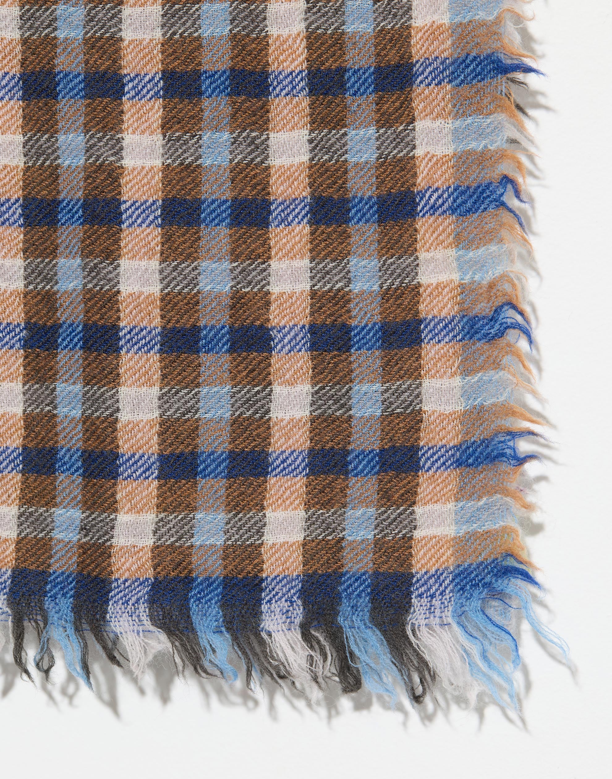 Blue & Brown Check Wool Scarf - Image 3