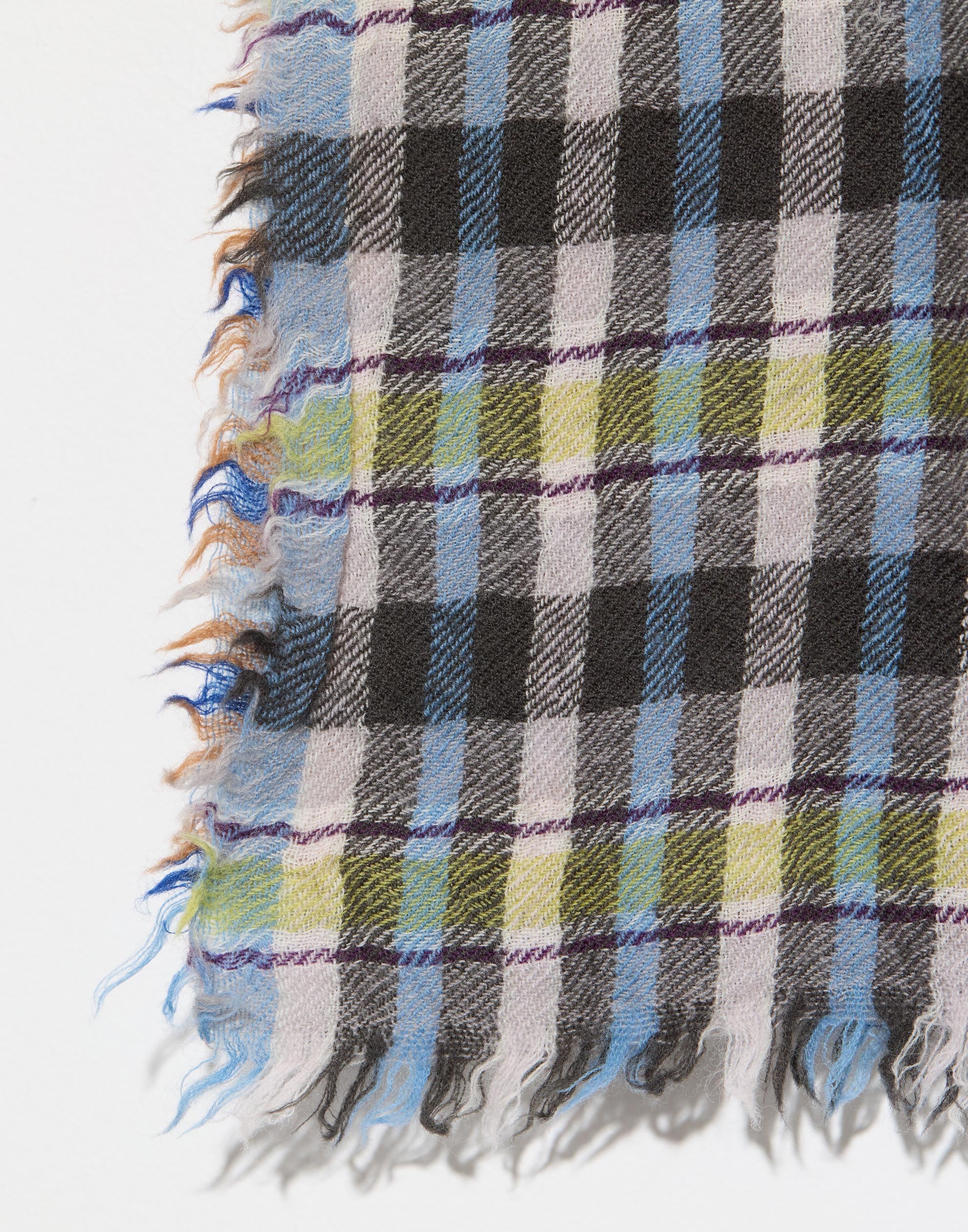 Blue & Brown Check Wool Scarf - Image 5
