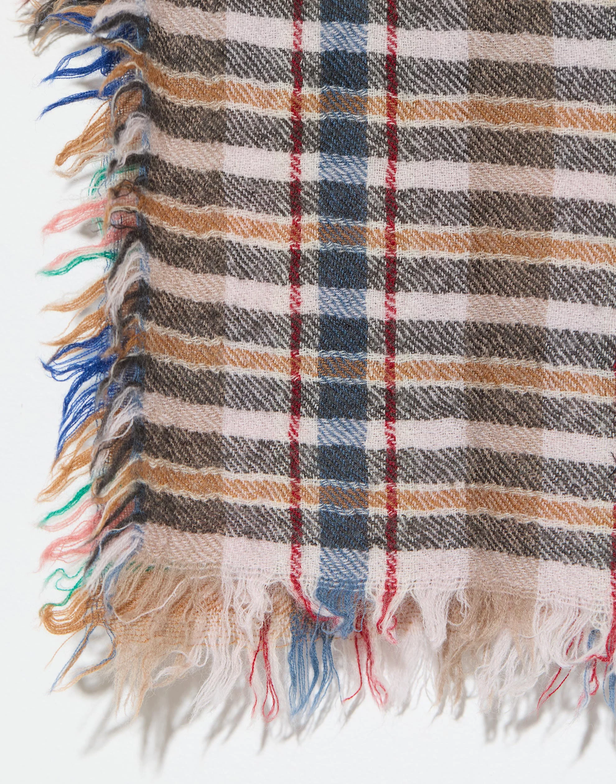 Brown & Pink Check Wool Scarf - Image 5
