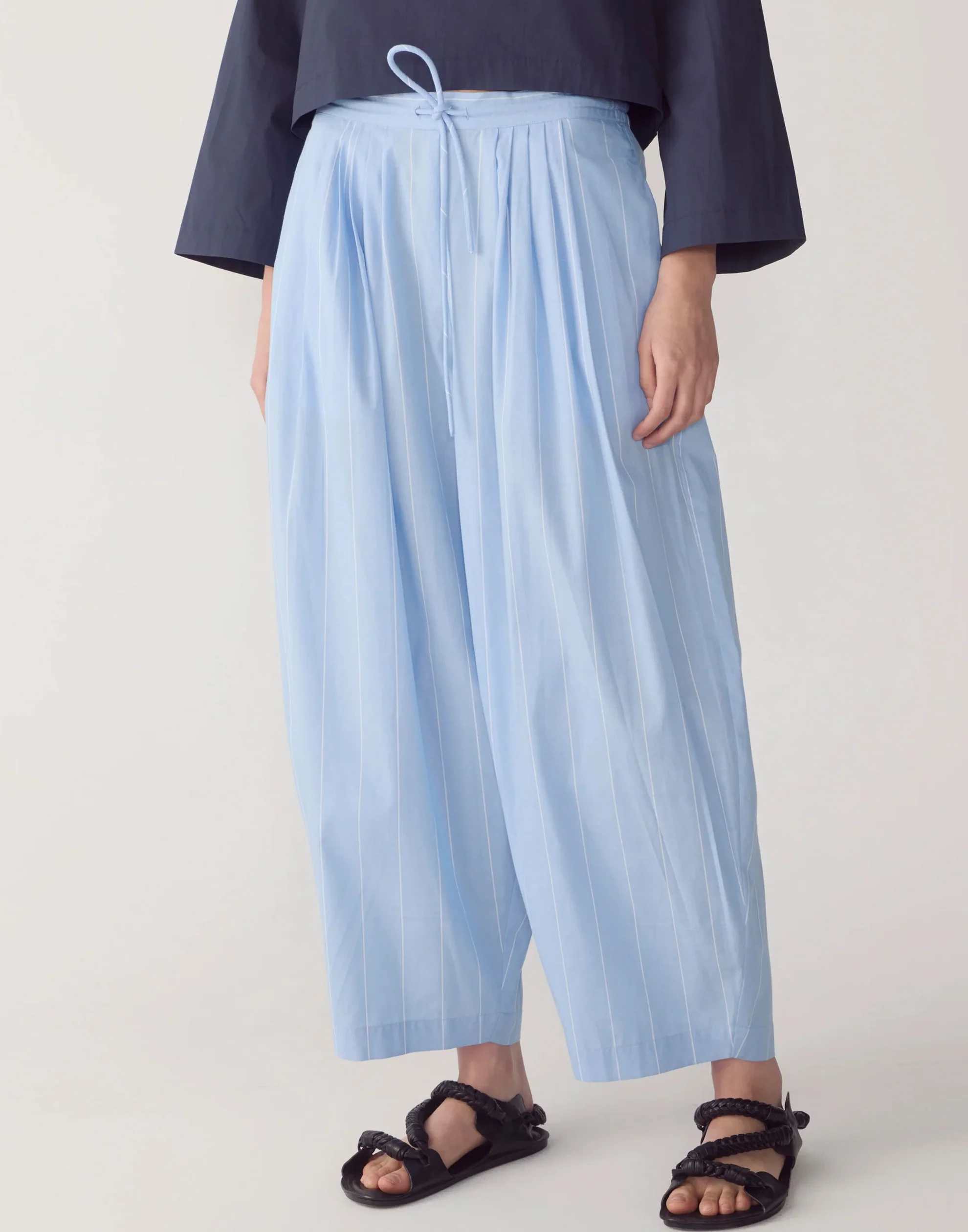 Chambray Pinstripe Cotton Pamela Pants