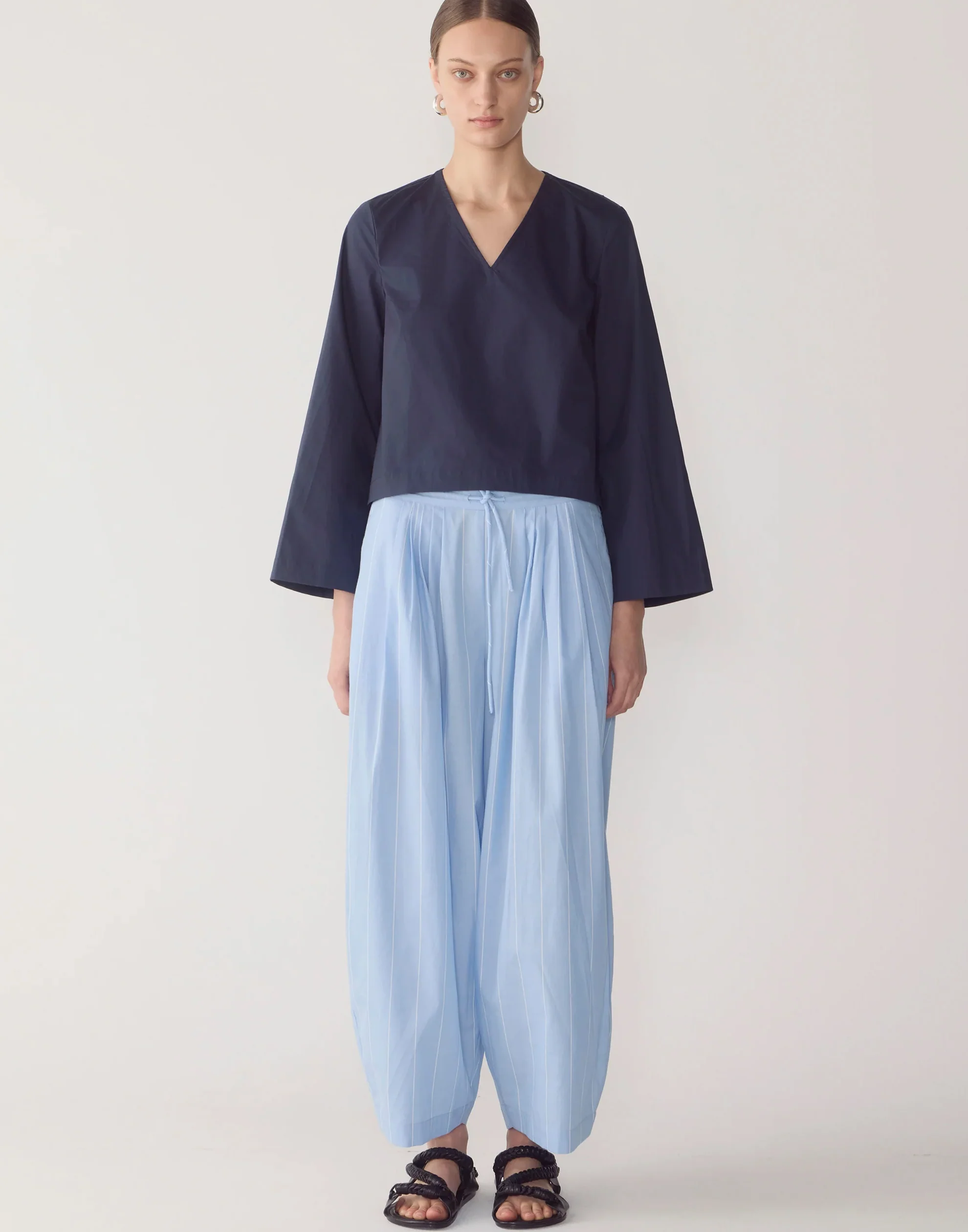 Chambray Pinstripe Cotton Pamela Pants - Image 3