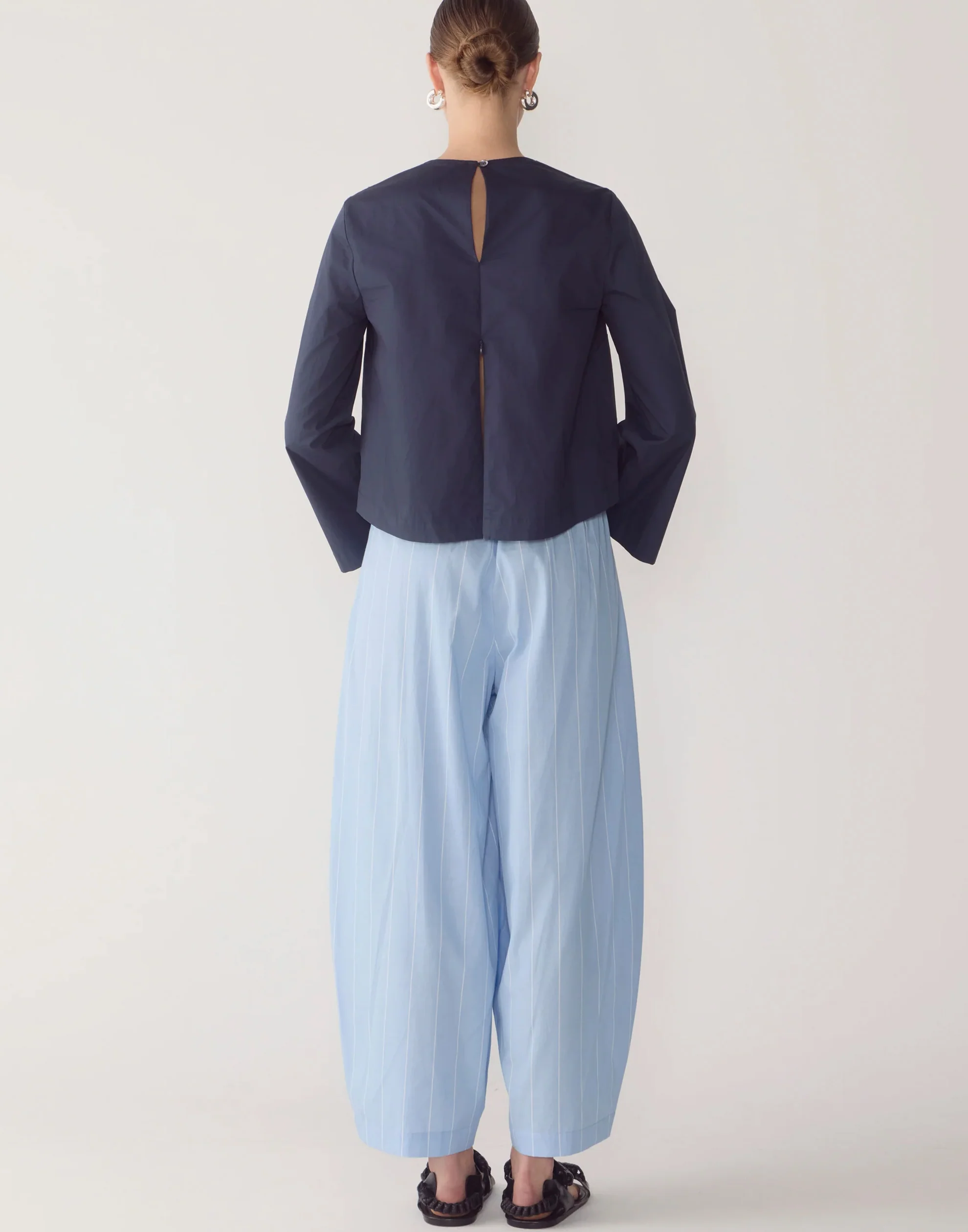 Chambray Pinstripe Cotton Pamela Pants - Image 4