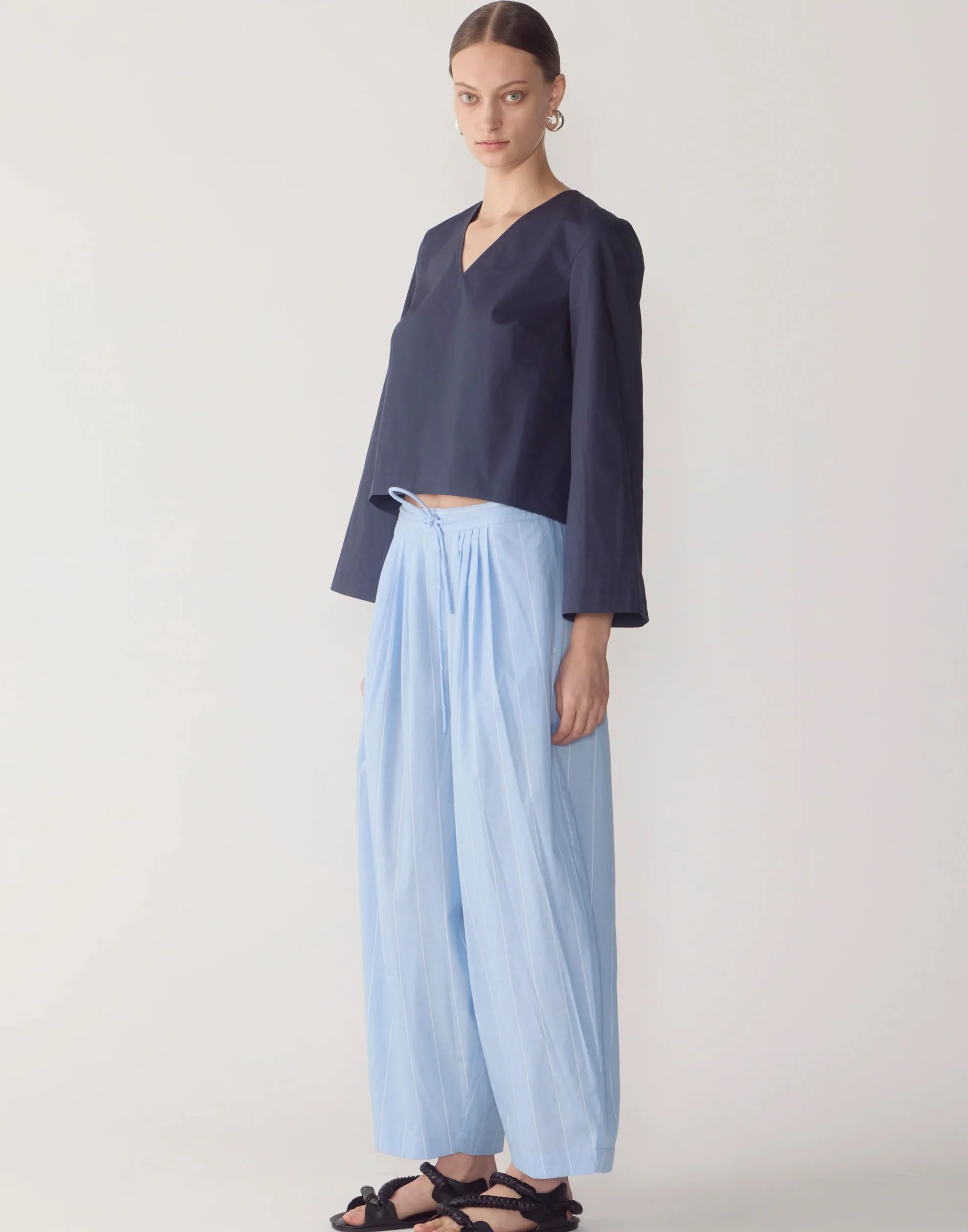 Chambray Pinstripe Cotton Pamela Pants - Image 5