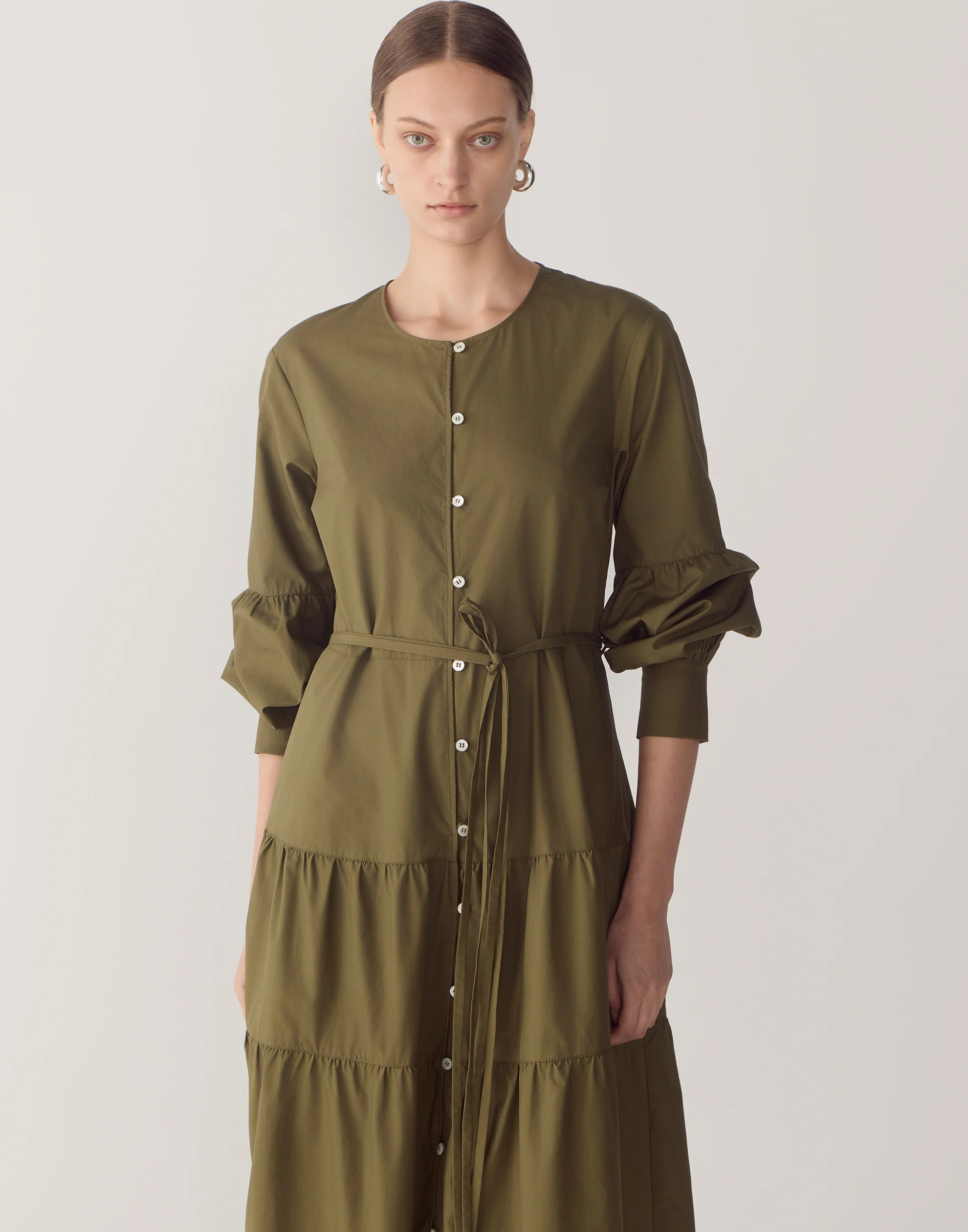 Khaki Cotton & Tencel Nora Dress - Image 3
