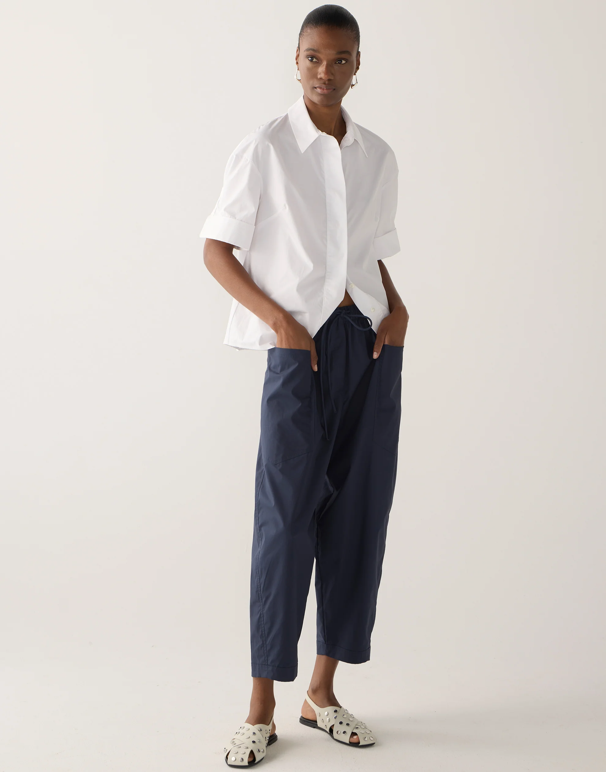 Navy Cotton Poplin Edna Pants - Image 3