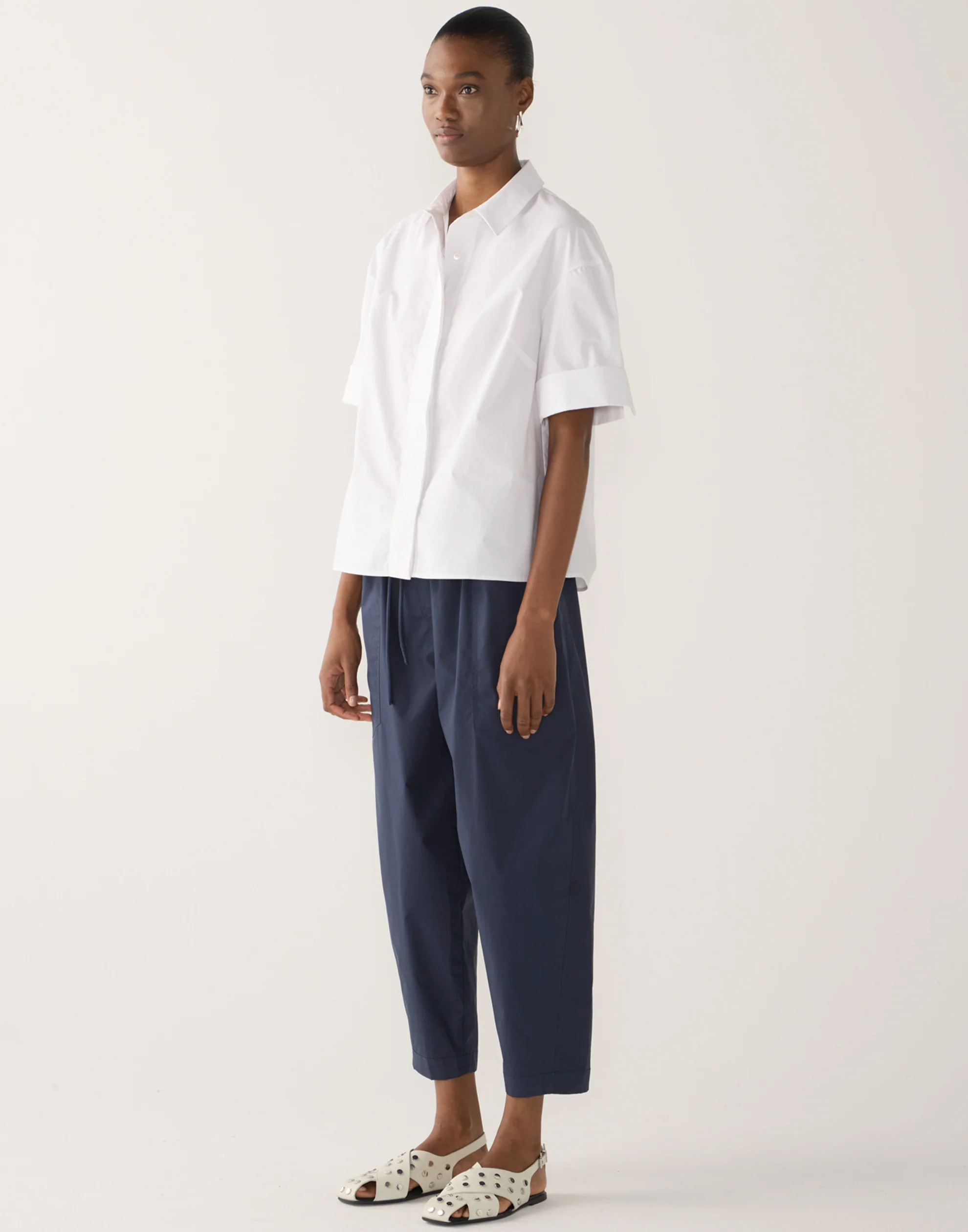 Navy Cotton Poplin Edna Pants - Image 5