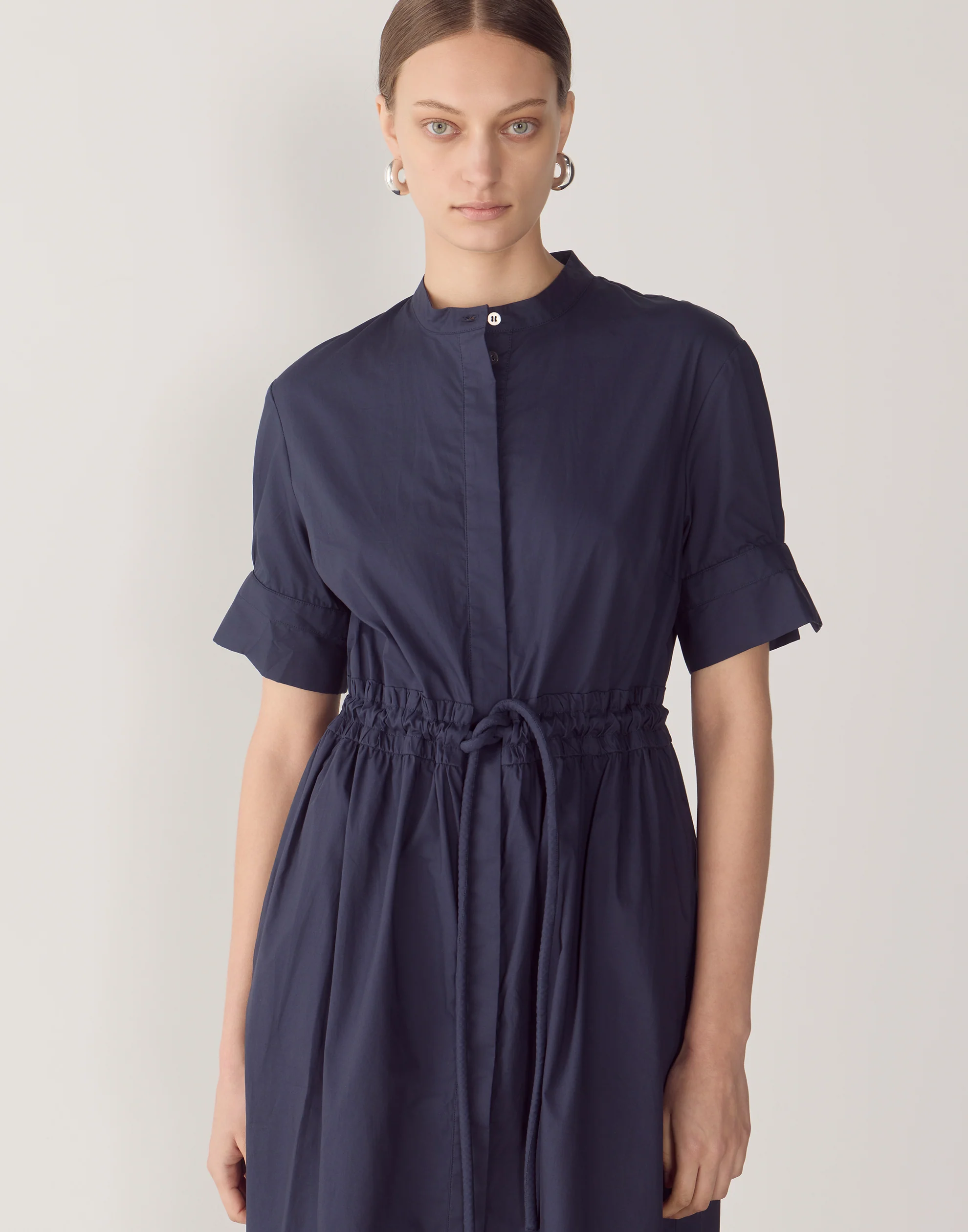 Navy Cotton Poplin Yolanda Dress - Image 3
