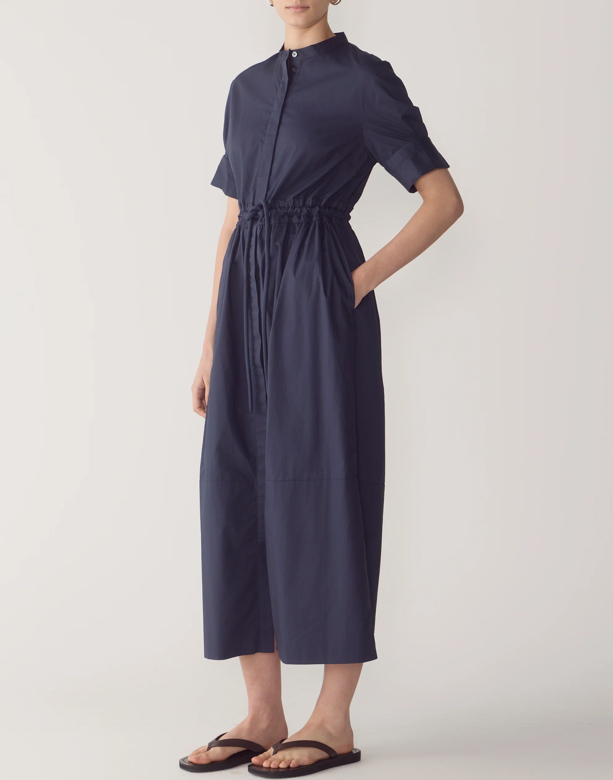 Navy Cotton Poplin Yolanda Dress - Image 6