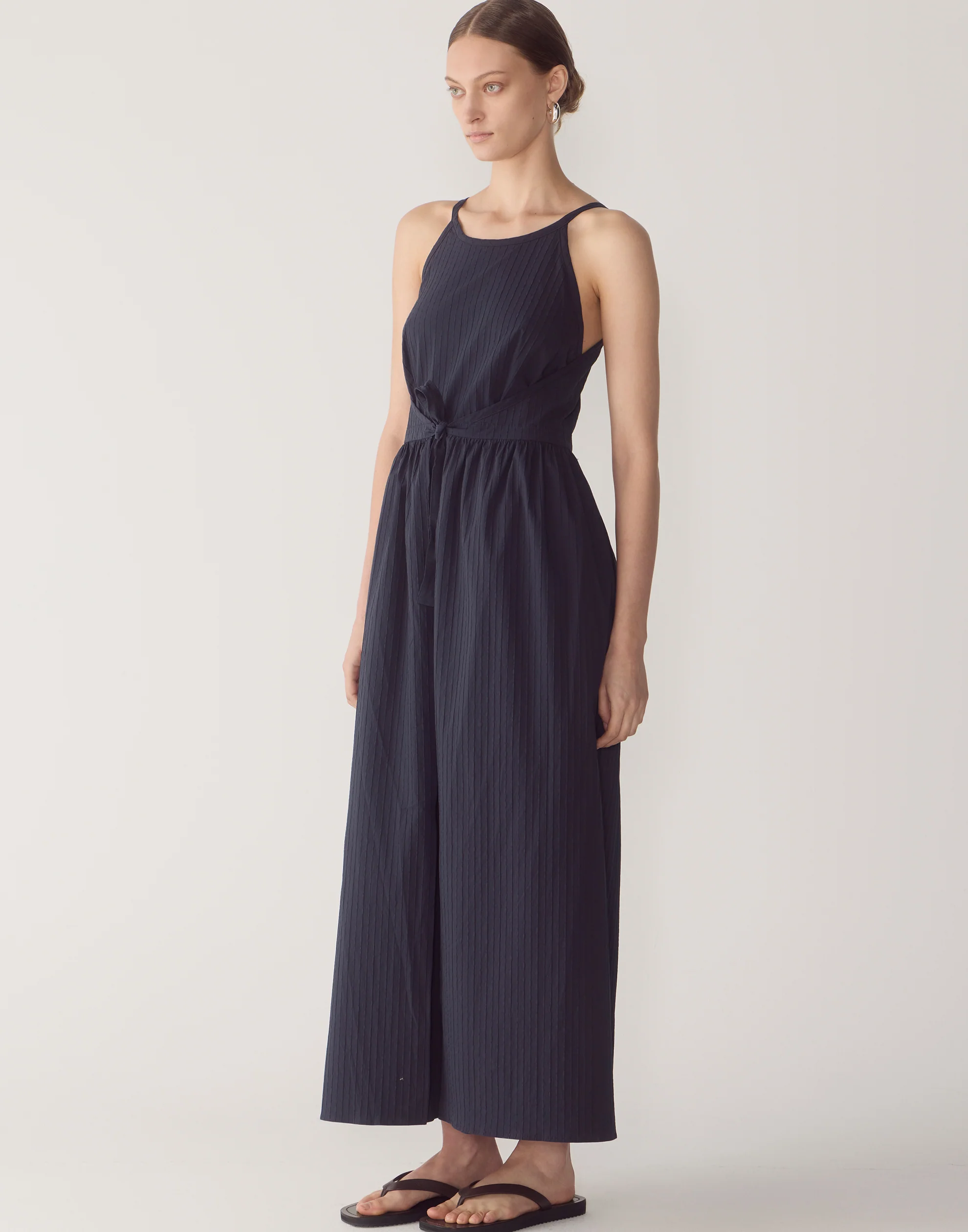 Navy Cotton Textured Chelsea Dress - Image 3
