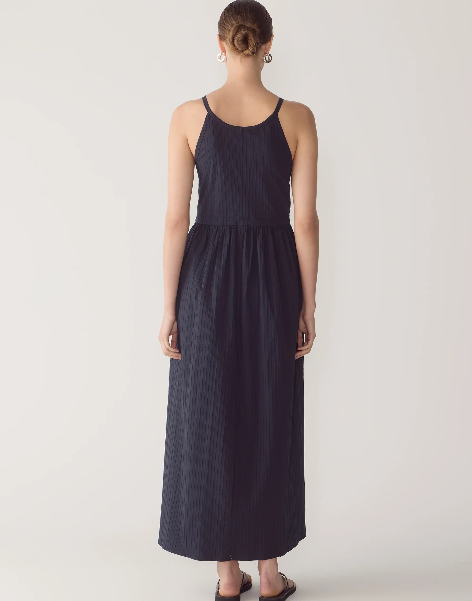Navy Cotton Textured Chelsea Dress - Image 4