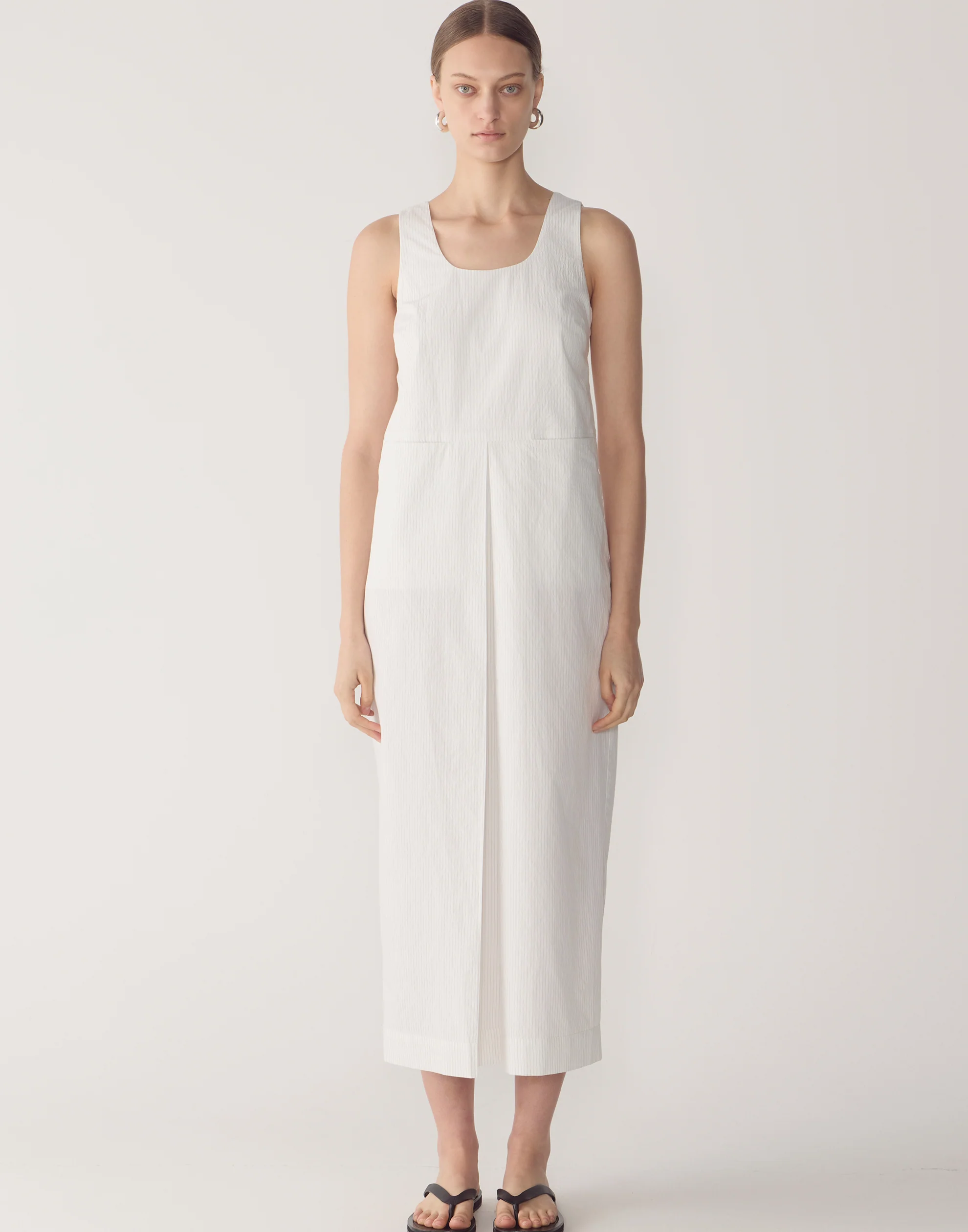 White Pinstripe Cotton Floss Dress
