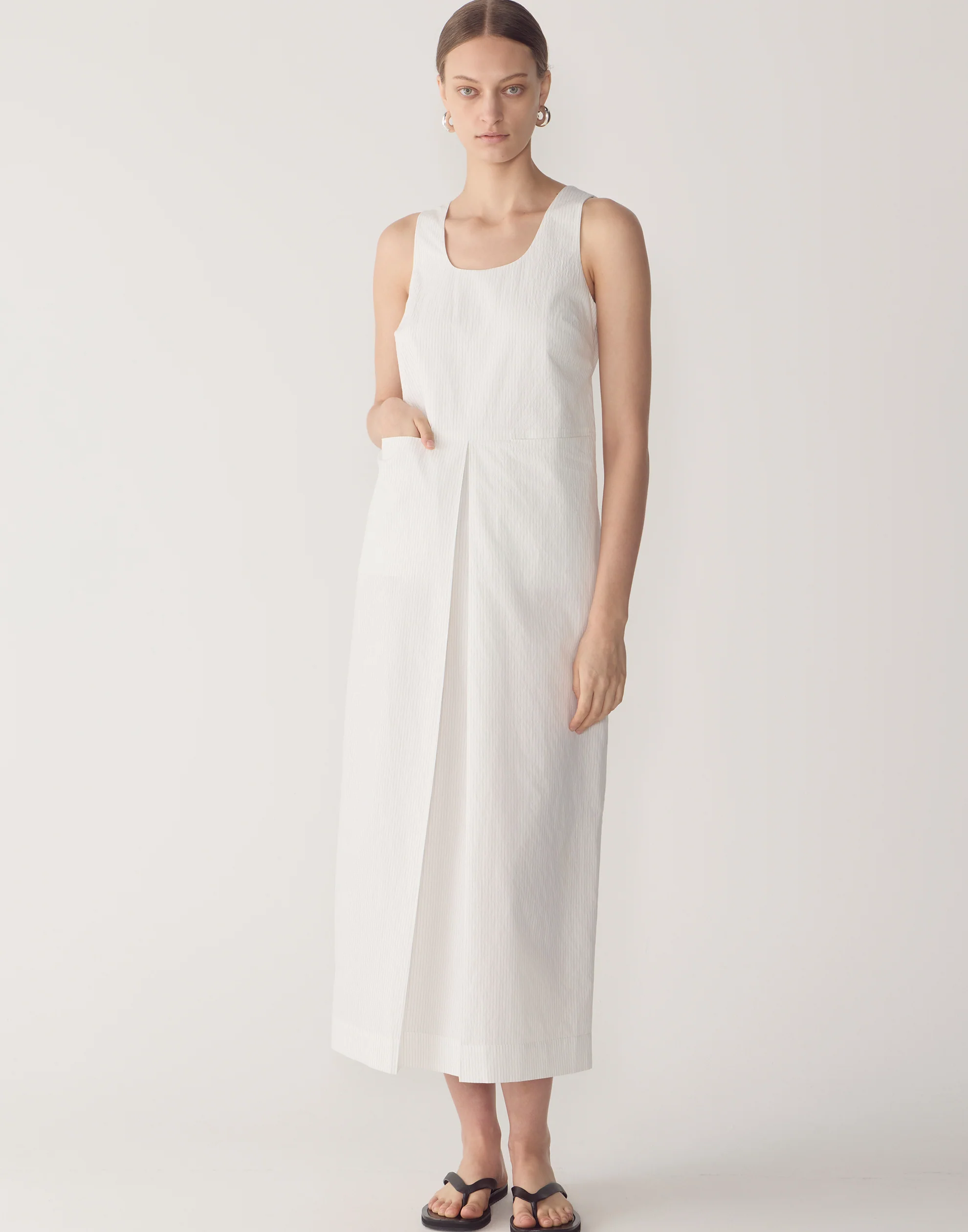 White Pinstripe Cotton Floss Dress - Image 2