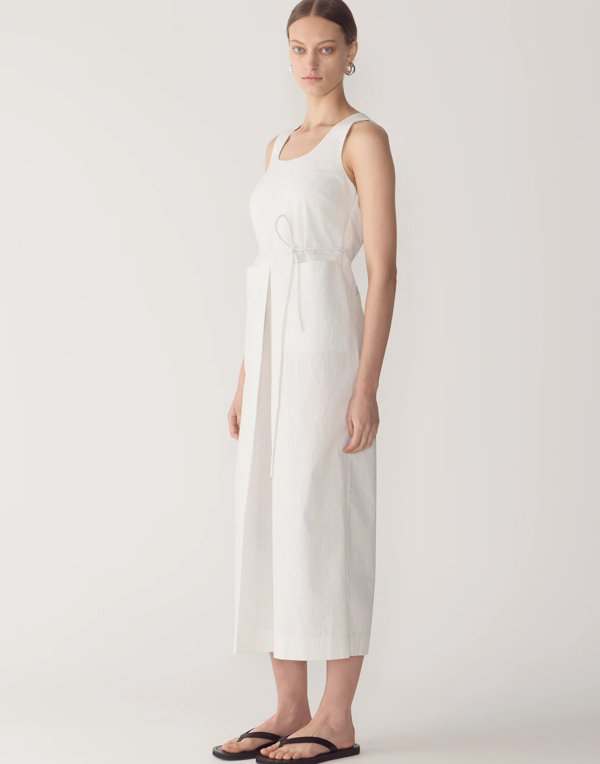 White Pinstripe Cotton Floss Dress - Image 3