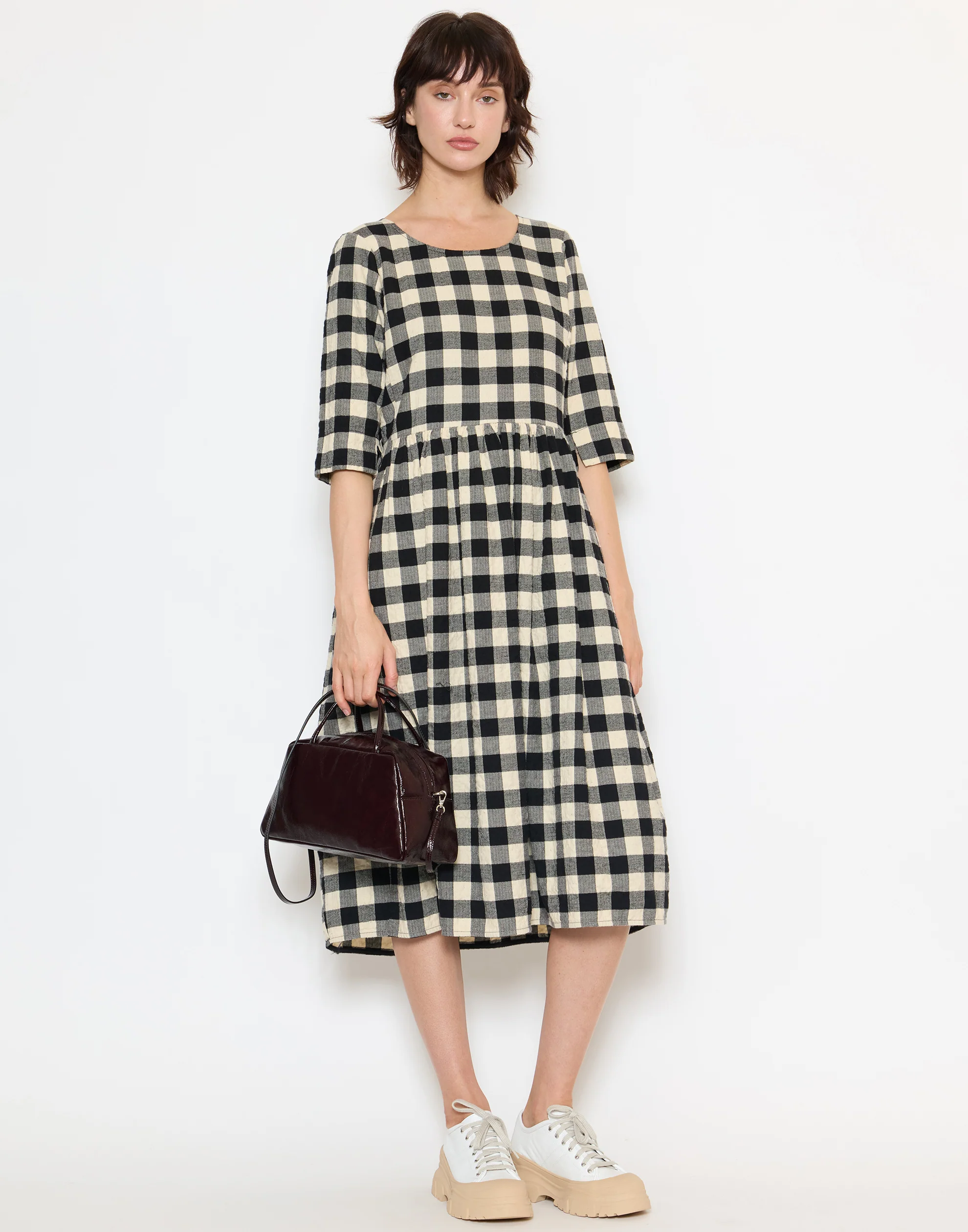 Black & White Check Cotton Doris Dress - Image 2