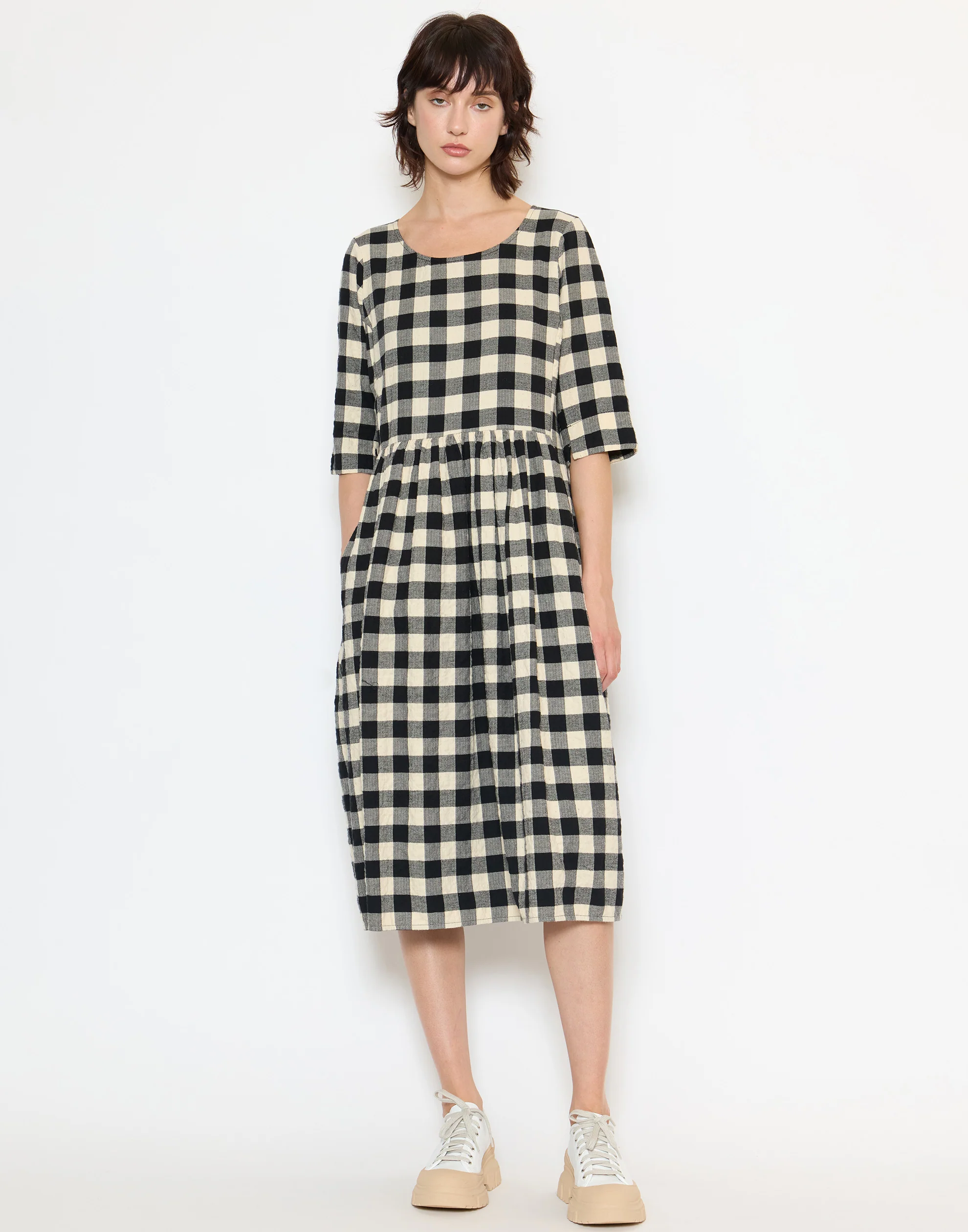 Black & White Check Cotton Doris Dress - Image 3