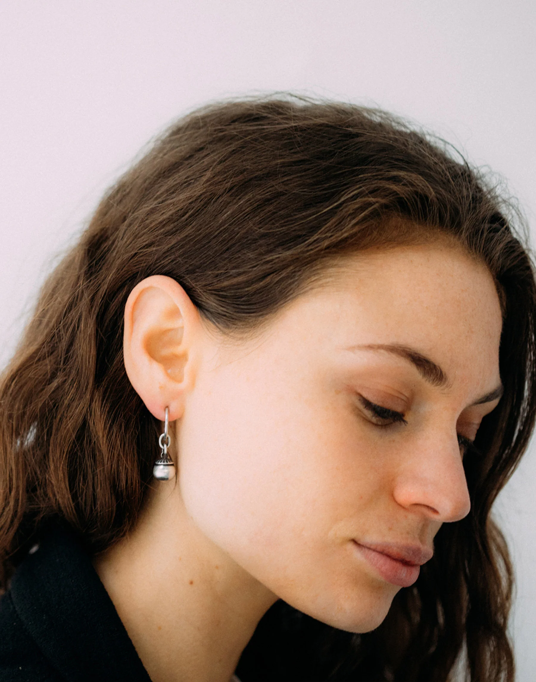 Silver Hoop Pearl Studs - Image 2