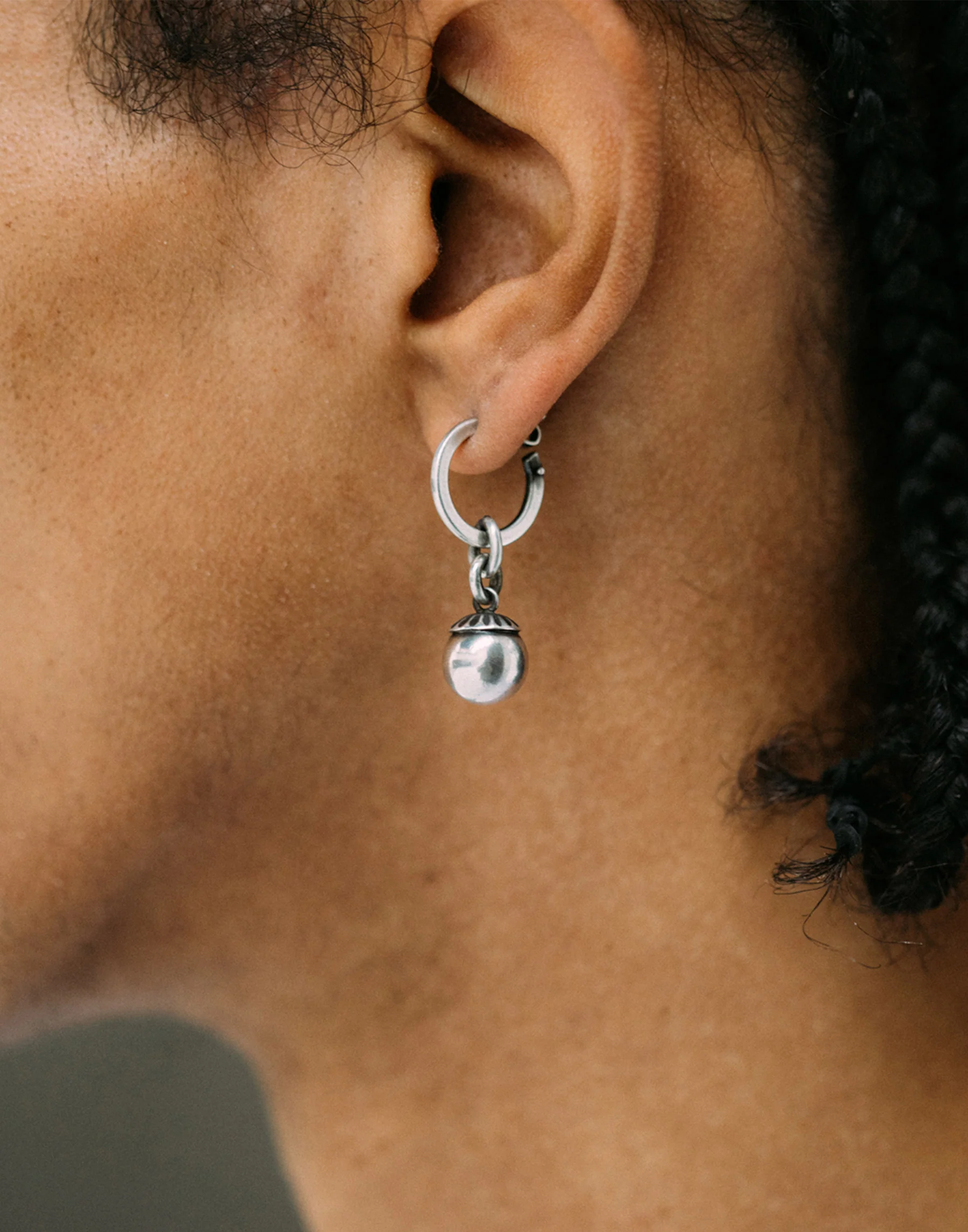 Silver Hoop Pearl Studs - Image 3