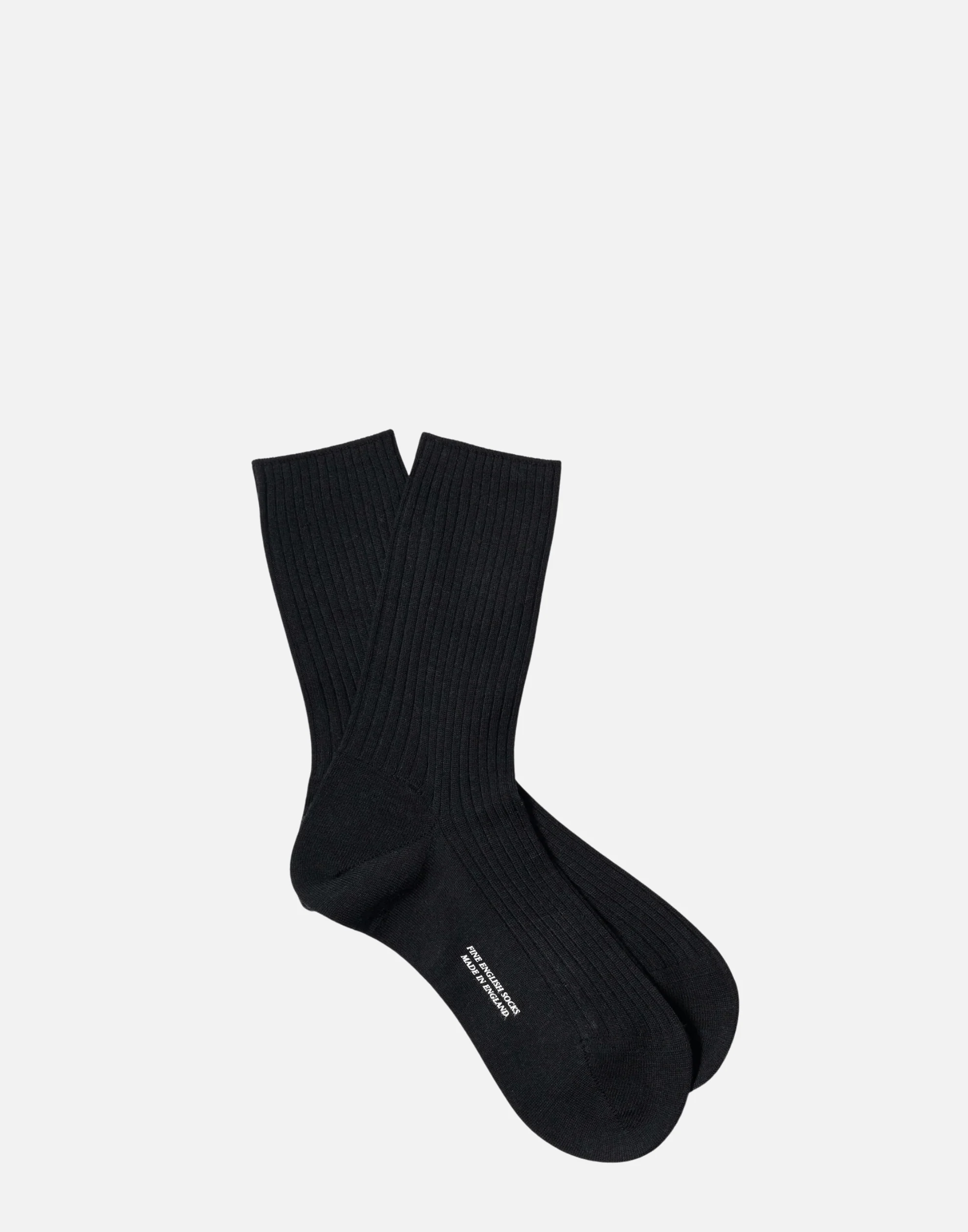 Black Merino Blend Full Rib Socks