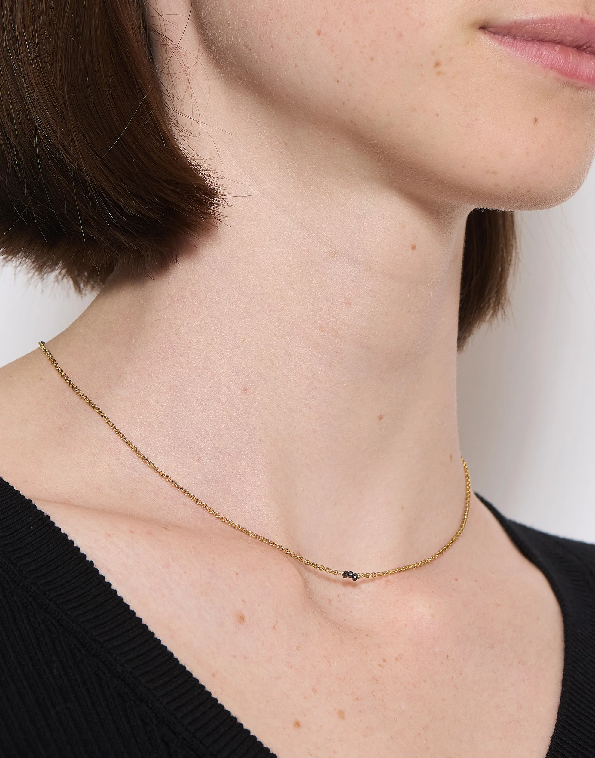Gold & Three Black Diamond Necklace - Image 4