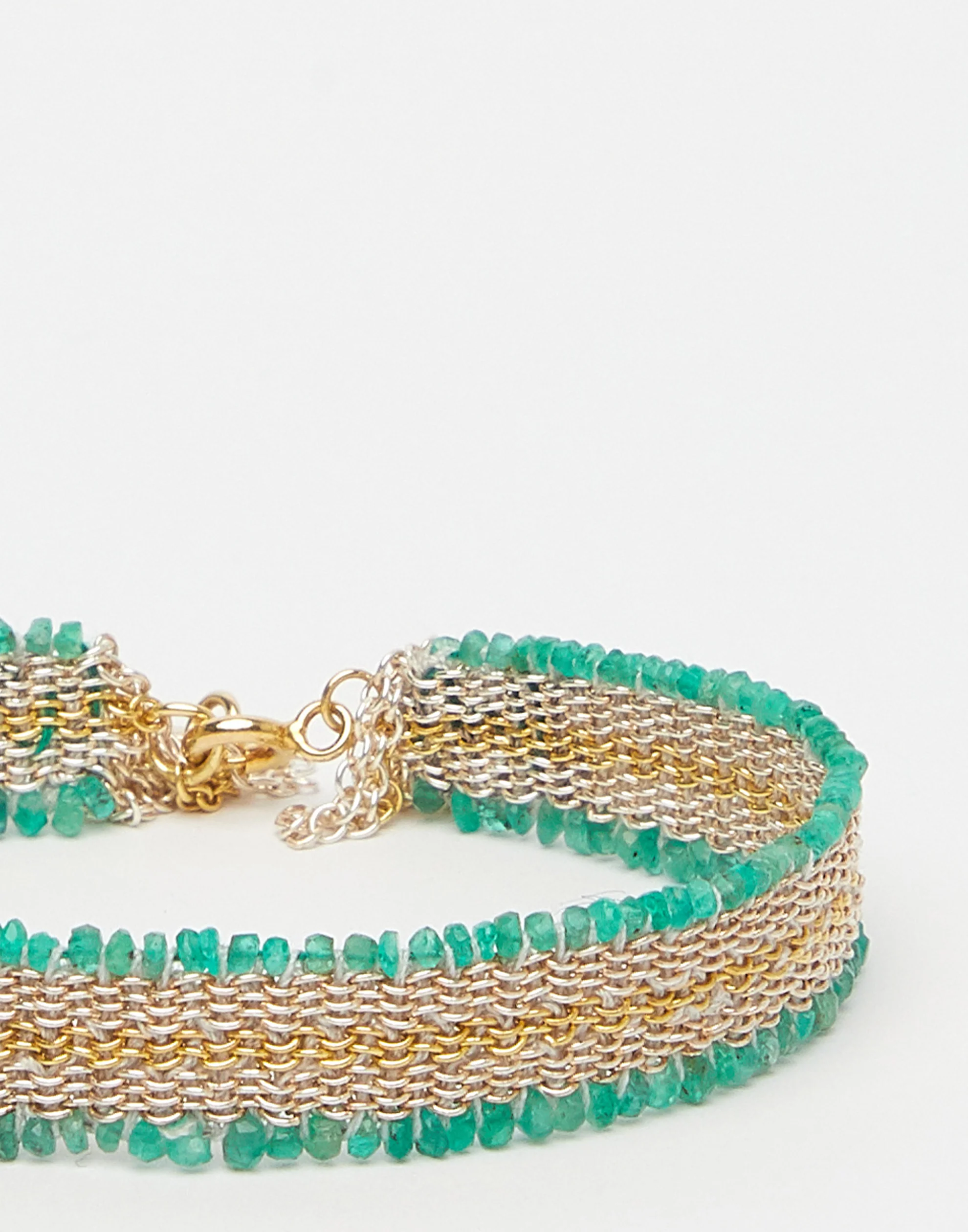 Green Emerald & Silver Silk Bracelet - Image 3