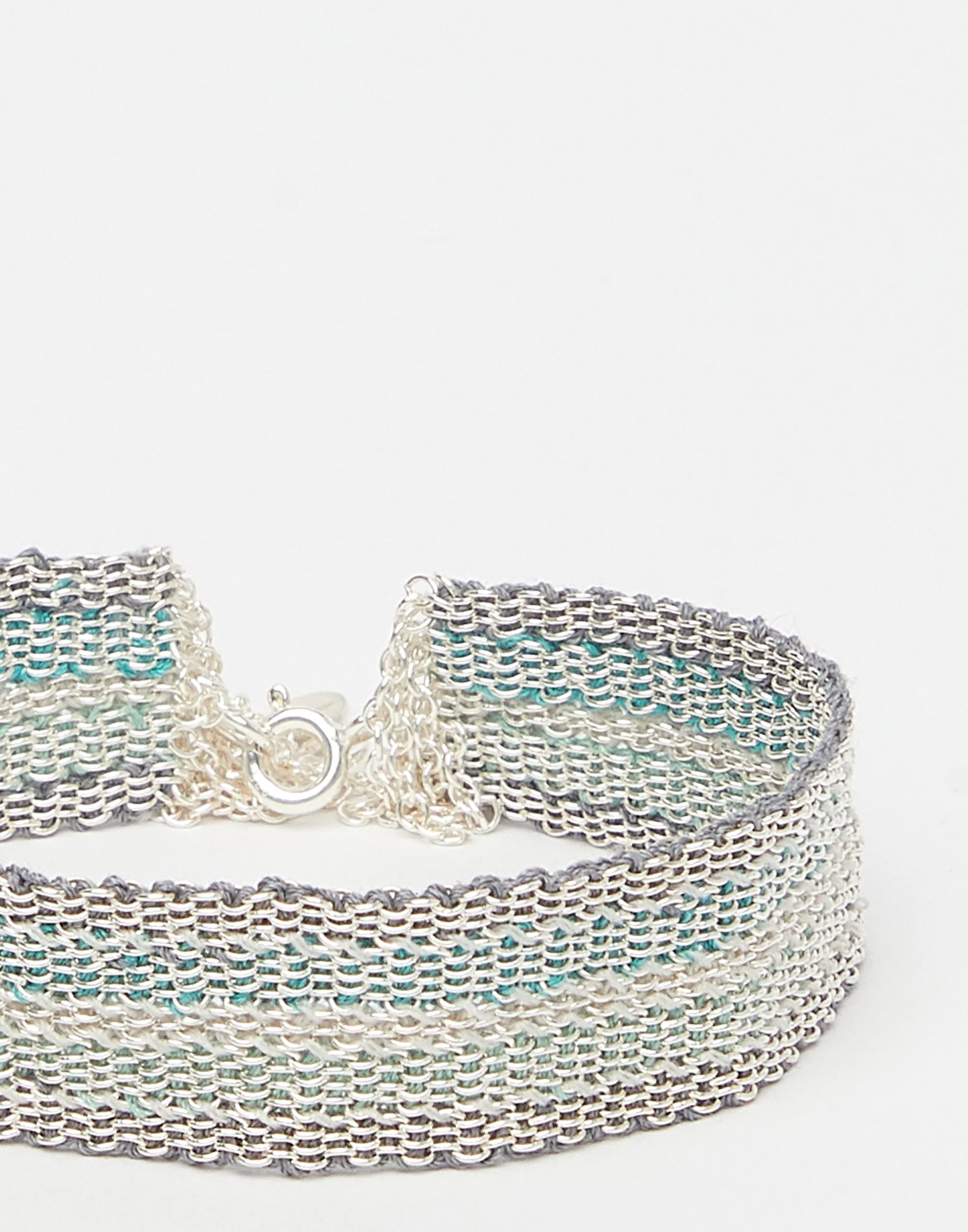 Silver & Mint Green Silk Bracelet - Image 3