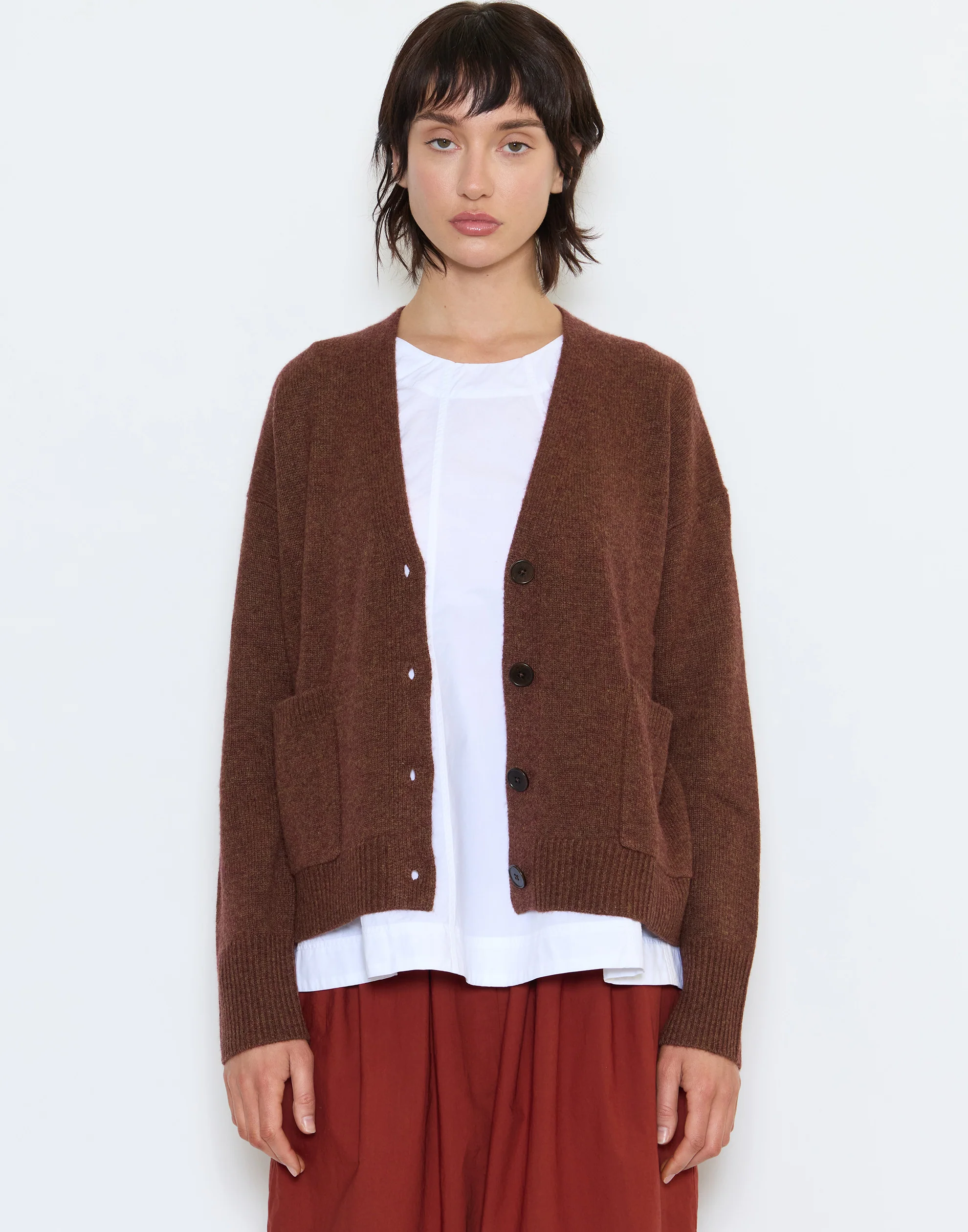 Pecan Wool & Cashmere Boxy Cardigan - Image 3