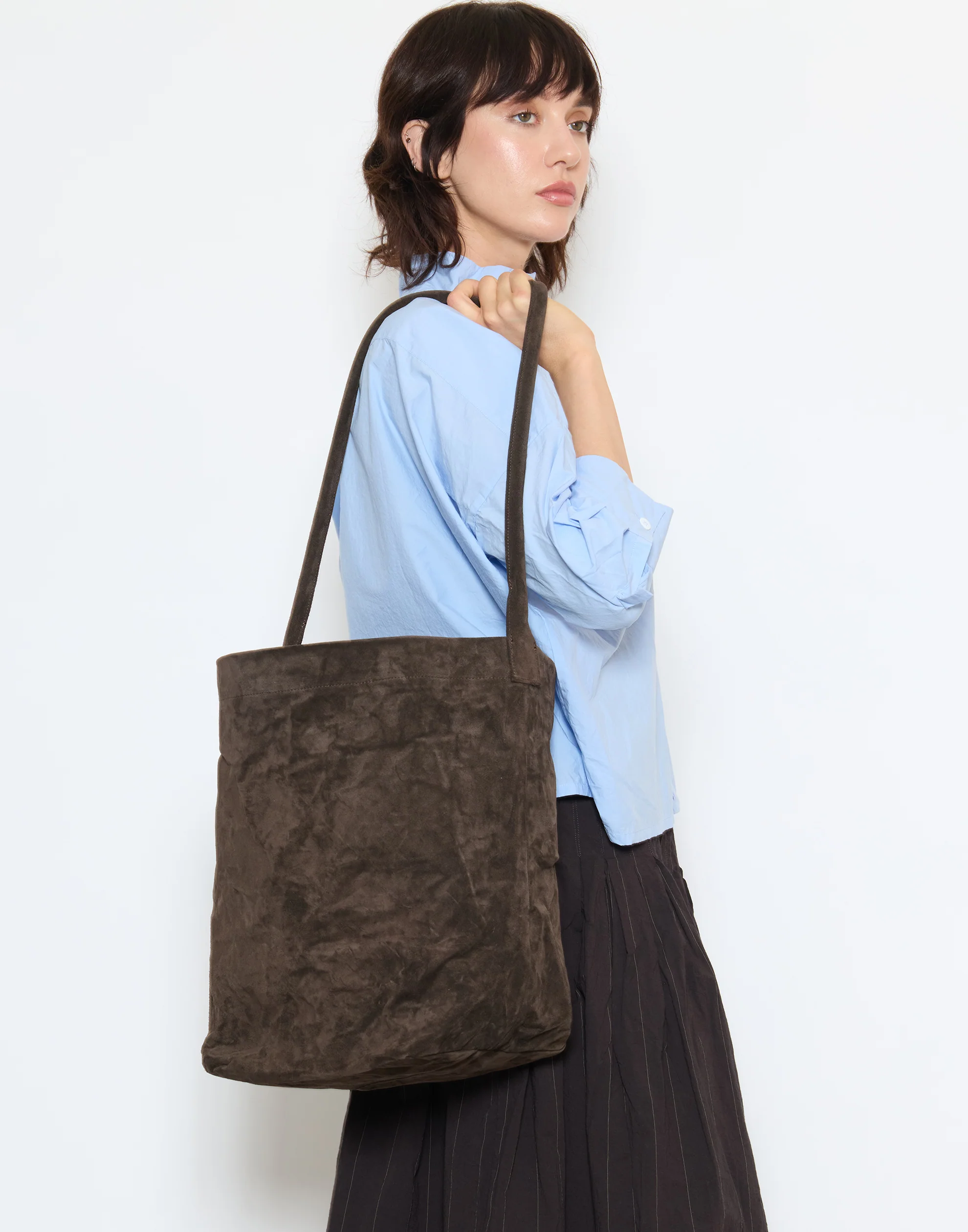 Dark Brown Suede Leather Big Tube Bag - Image 2