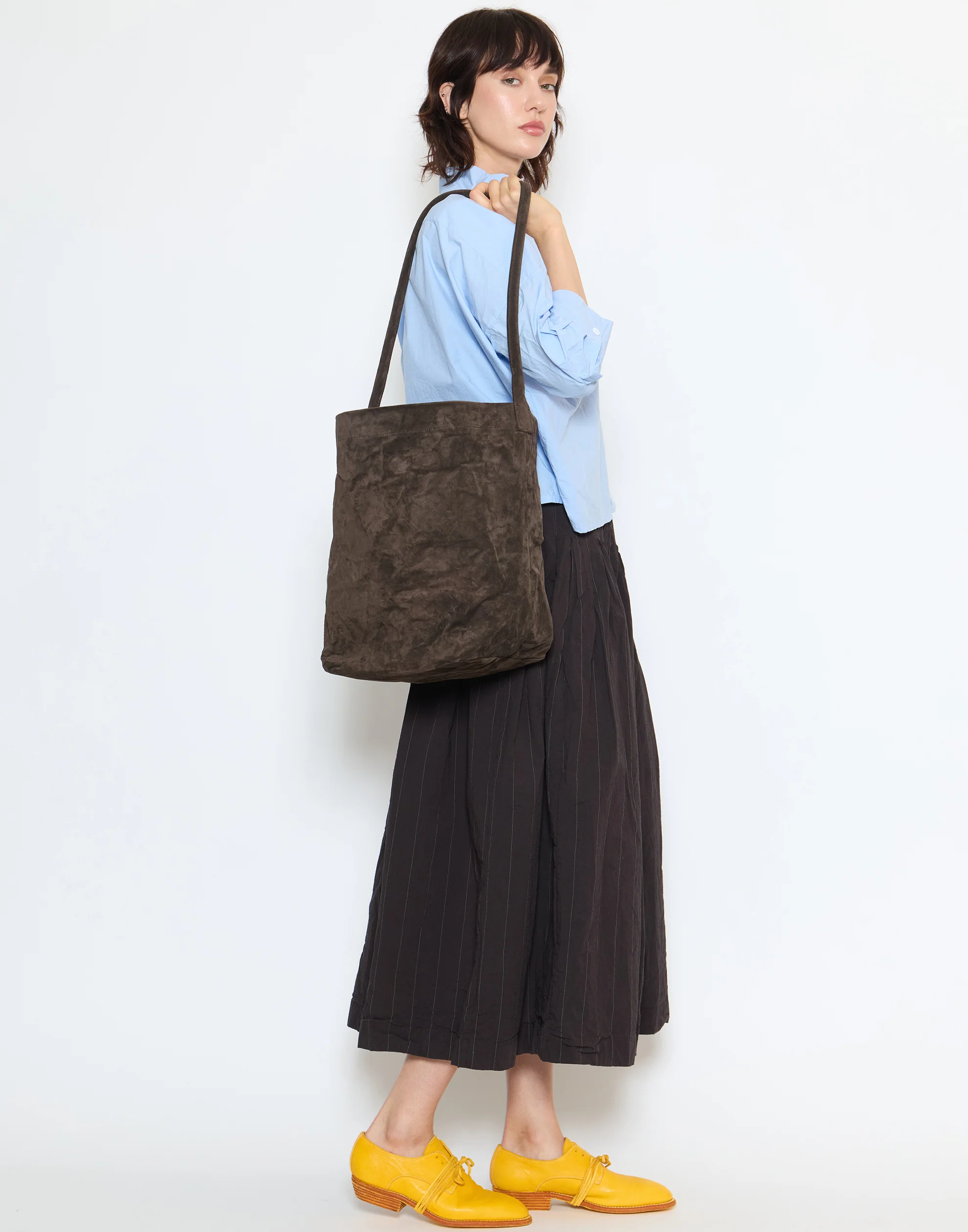 Dark Brown Suede Leather Big Tube Bag - Image 4
