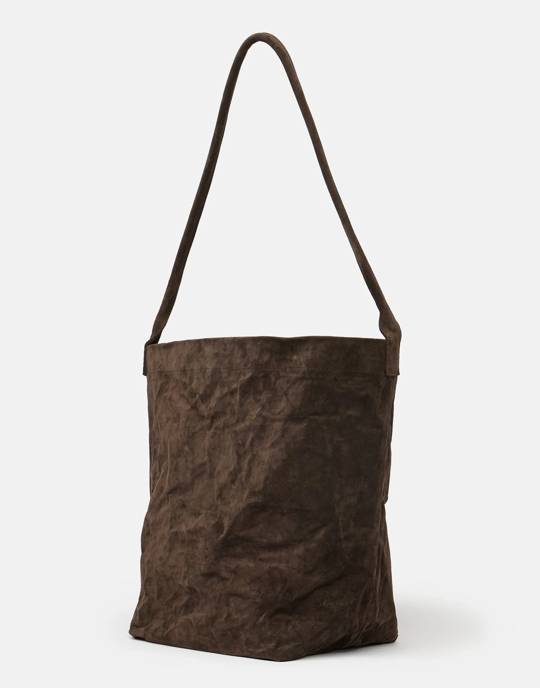 Dark Brown Suede Leather Big Tube Bag - Image 5