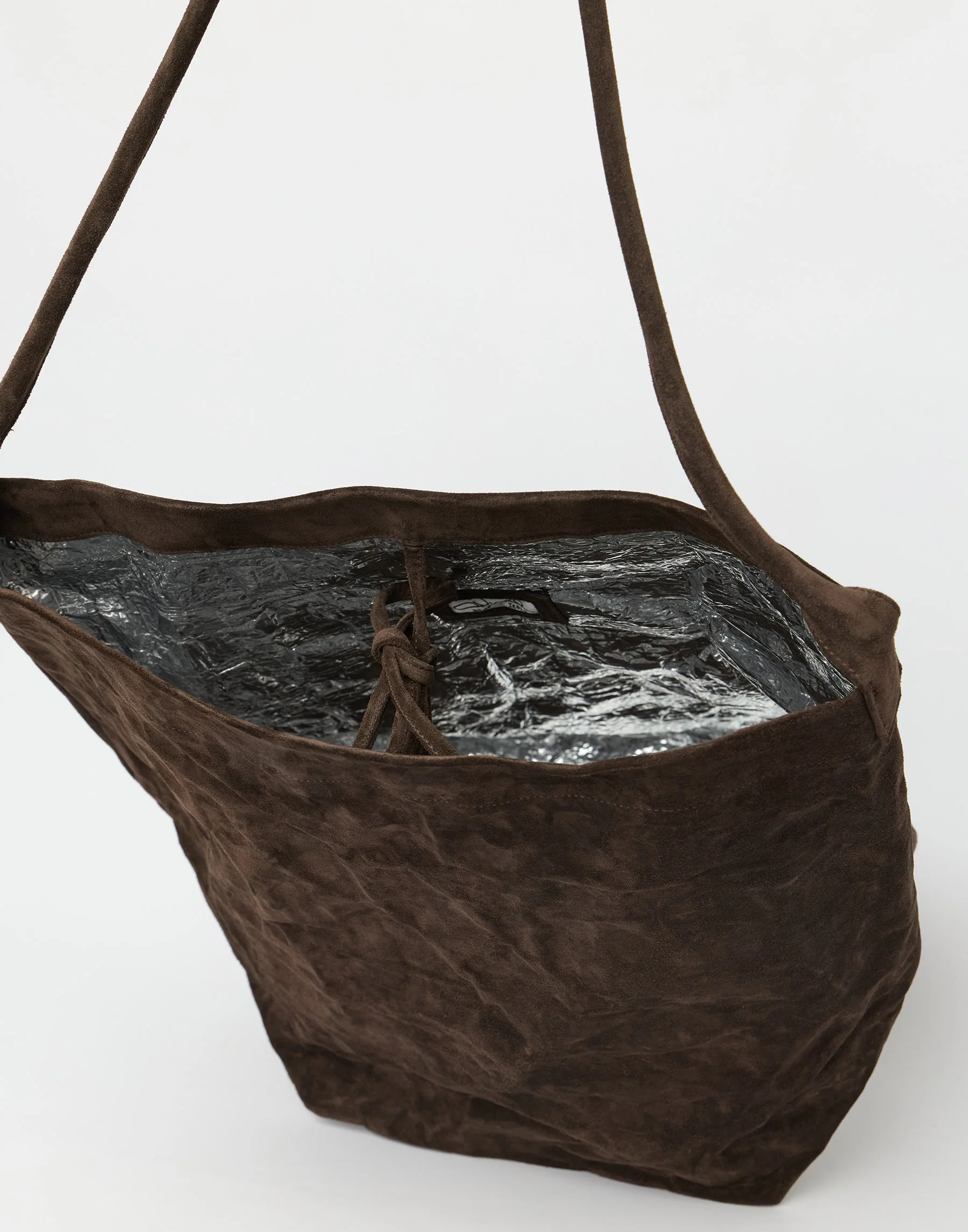 Dark Brown Suede Leather Big Tube Bag - Image 6